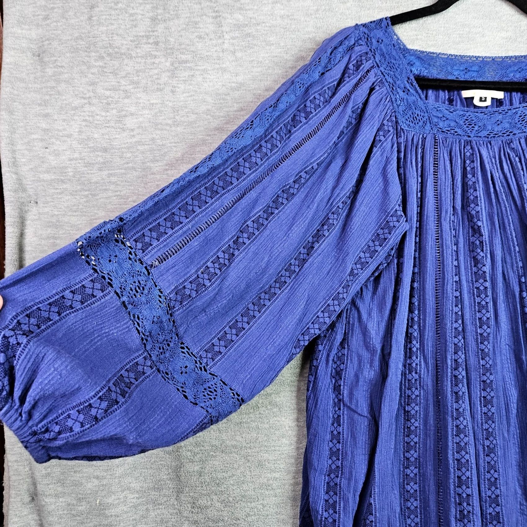 Vintage NE Quittez pas Womens Small Blue Boho Lace Peasant Blouse Balloon Sleeve Size S / US 4 / IT 40 - 4 Thumbnail