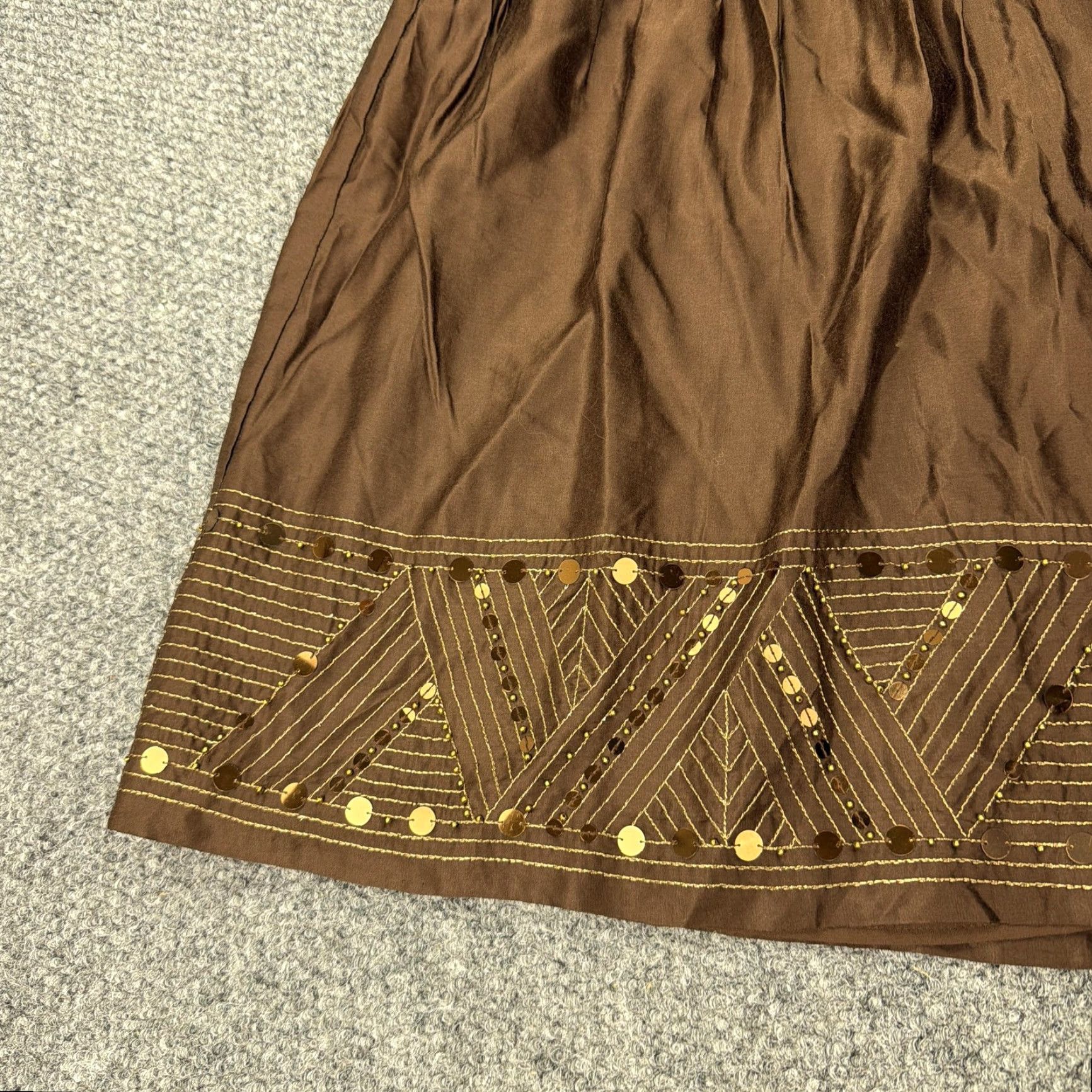 Alfani Alfani Skirt Womens 14P Brown Cotton Silk Sequin Embroidered A Line Petite Geometric Knee Length Vintage: No (Wait) Size 36" / US 14 / IT 50 - 3 Thumbnail