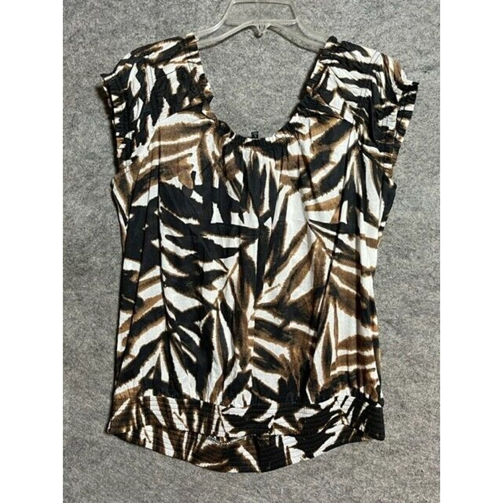 Express Express Blouse L Beaded Leaf Print Scoop Cap Sleeve Black Size L / US 10 / IT 46 - 2 Thumbnail