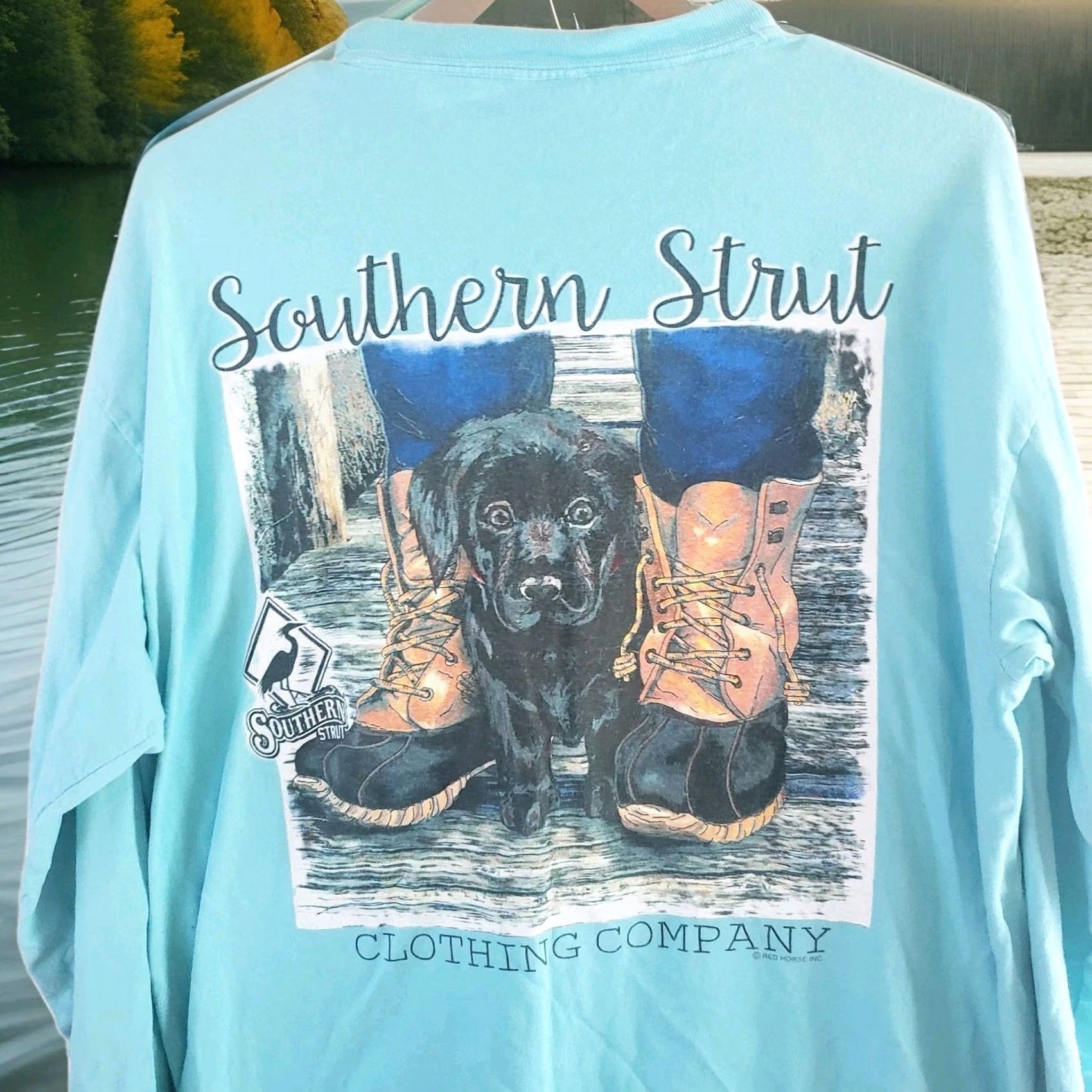 AQUA Southern Strut Lab Puppy Aqua Blue Long Sleeve Shirt Mens Women Size L / US 10 / IT 46 - 2 Thumbnail