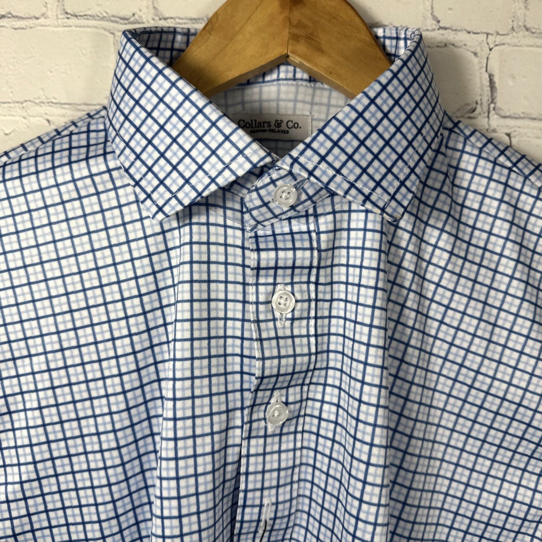 Vintage Collars and Co Dress Polo Shirt Medium Relaxed Blue Tattersall NWT Size 40R - 2 Thumbnail
