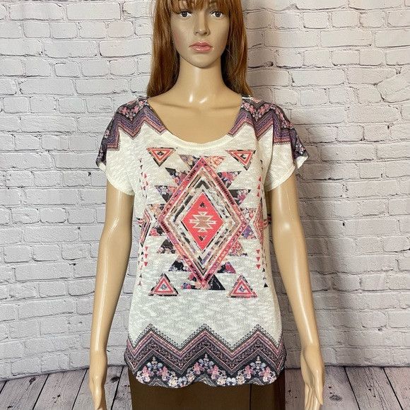 Other New Gaze Aztec Print Knit Short Sleeve Top Size L Size L / US 10 / IT 46 - 1 Thumbnail