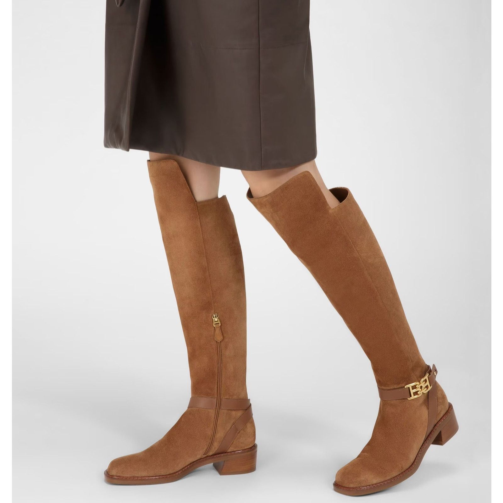 Bally NWT BALLY Eloire Tall Suede Riding Boots Tan Sz 39 Size US 8.5 / IT 38.5 - 2 Thumbnail