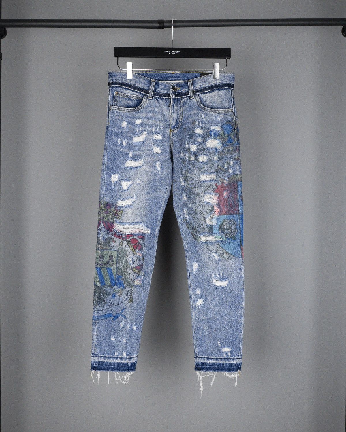 image of Dolce Gabbana Light Blue Printed Ripped Denim Pants Jeans, Men's (Size 30)