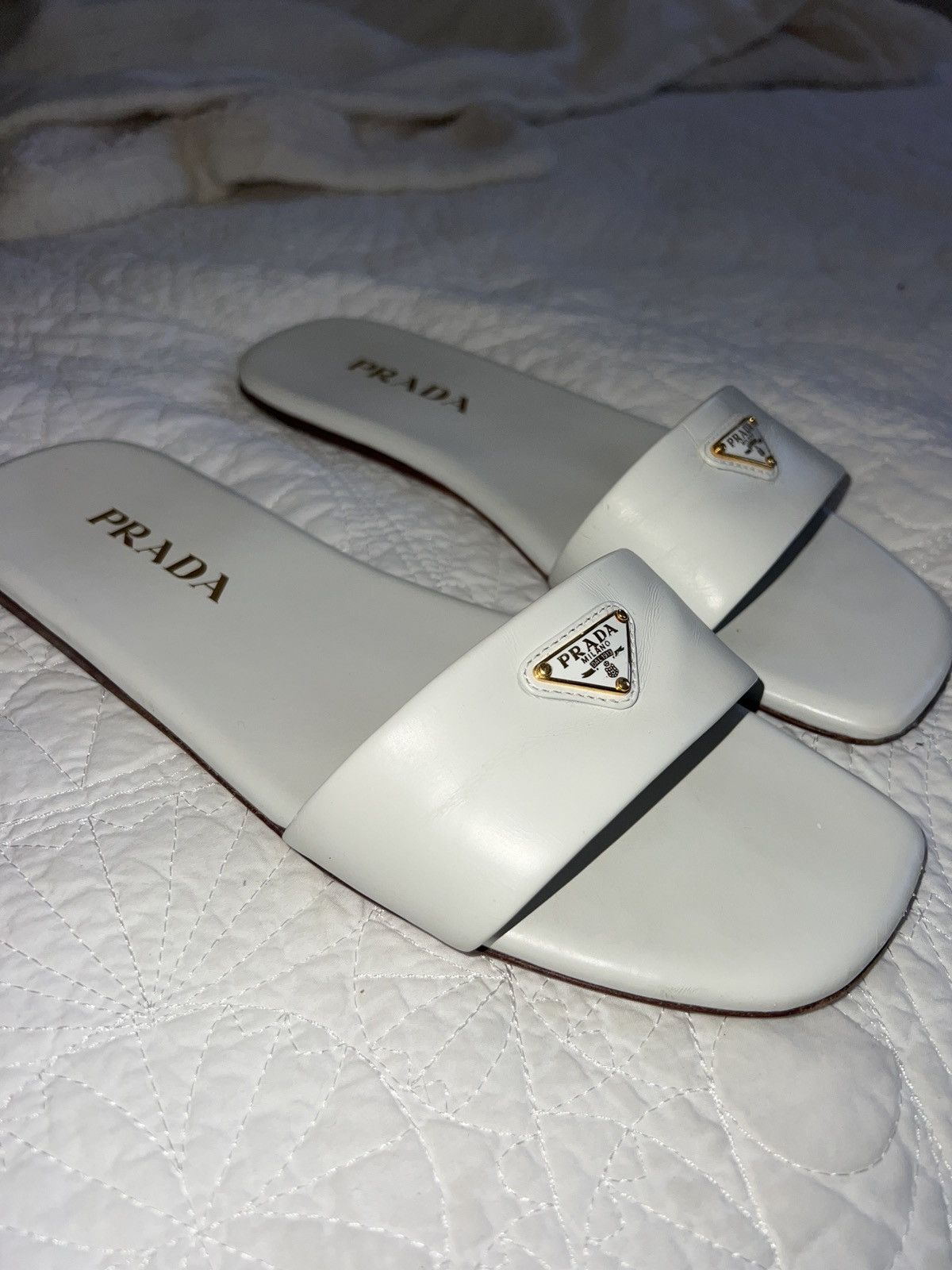 Prada Prada Woman’s Triangle -Logo Leather Slides Size US 8 / IT 38 - 4 Thumbnail
