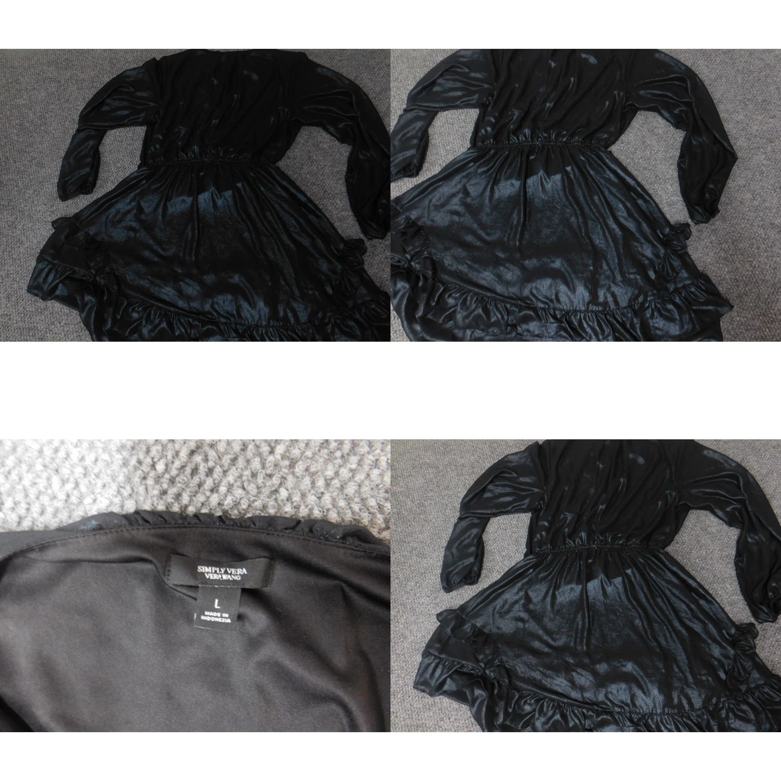 Vintage Simply Vera Vera Wang Dress Womens A-Line Midi Blue Short Sleeve Raglan Ruffle Zip L Crew Neck Cotton Rayon Solid Pattern Size L / US 10 / IT 46 - 8 Thumbnail