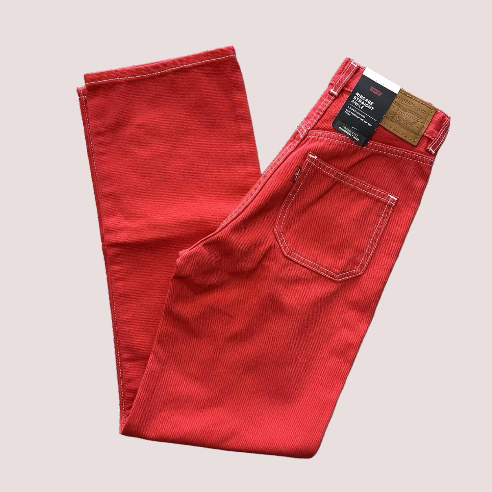Levi's Levi's Premium Ribcage Straight Ankle Jeans Womens 23x29 High Rise Button Fly Red Size 40" / US 18 - 1 Thumbnail