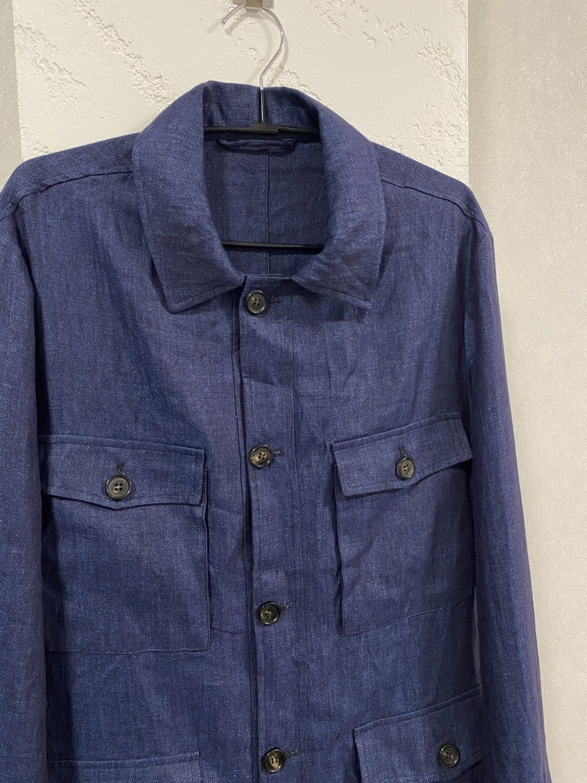 Luigi Borrelli Luigi Borelli Napoli Blue Linen Light Coat Jacket Size: 54 Size US L / EU 52-54 / 3 - 2 Thumbnail