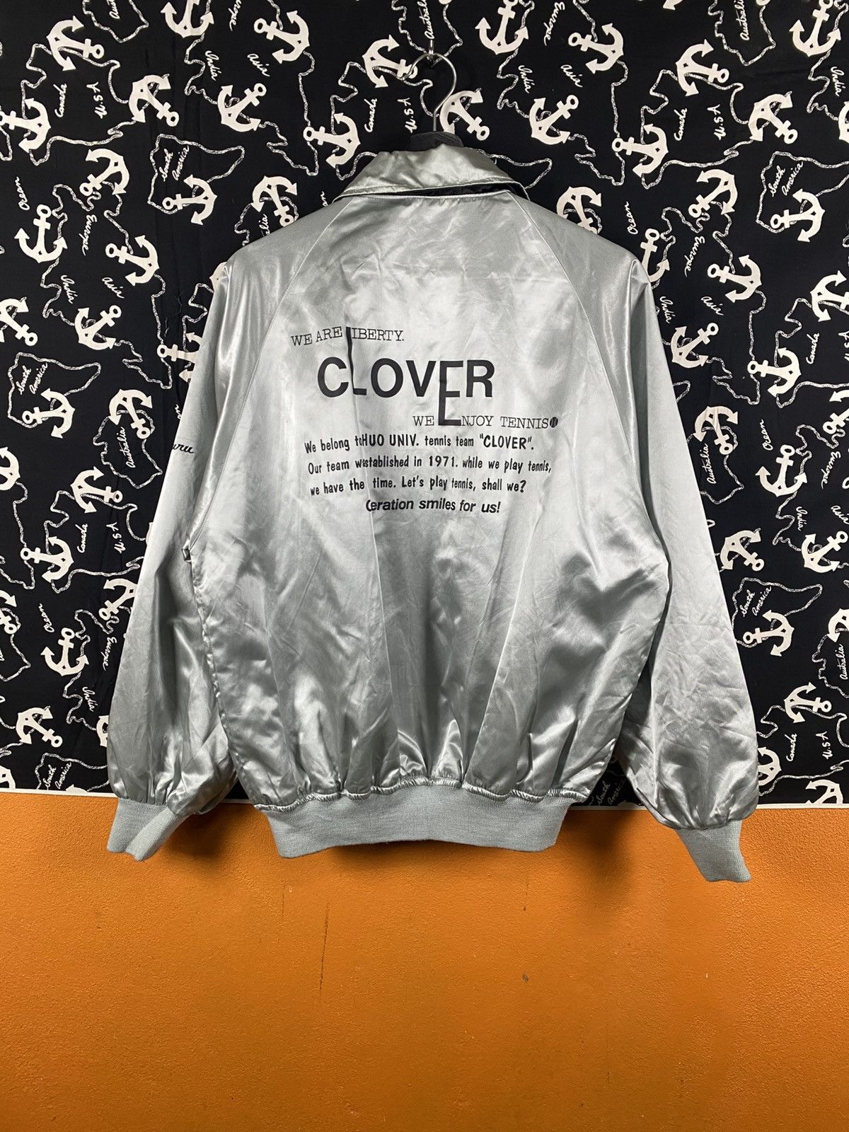 Vintage Vintage CLOVER Satin Coach Jacket Tennis Team Style Silver Size US M / EU 48-50 / 2 - 9 Thumbnail