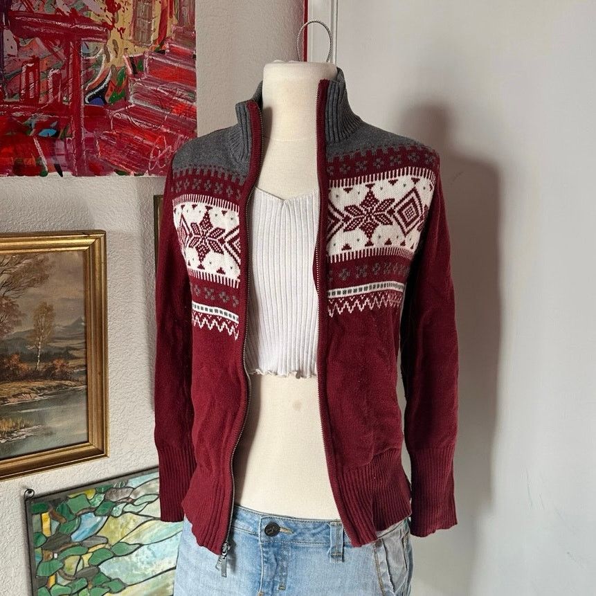 Eddie Bauer eddie bauer red and grey snowflake knit zip up jacket Size S / US 4 / IT 40 - 1 Thumbnail