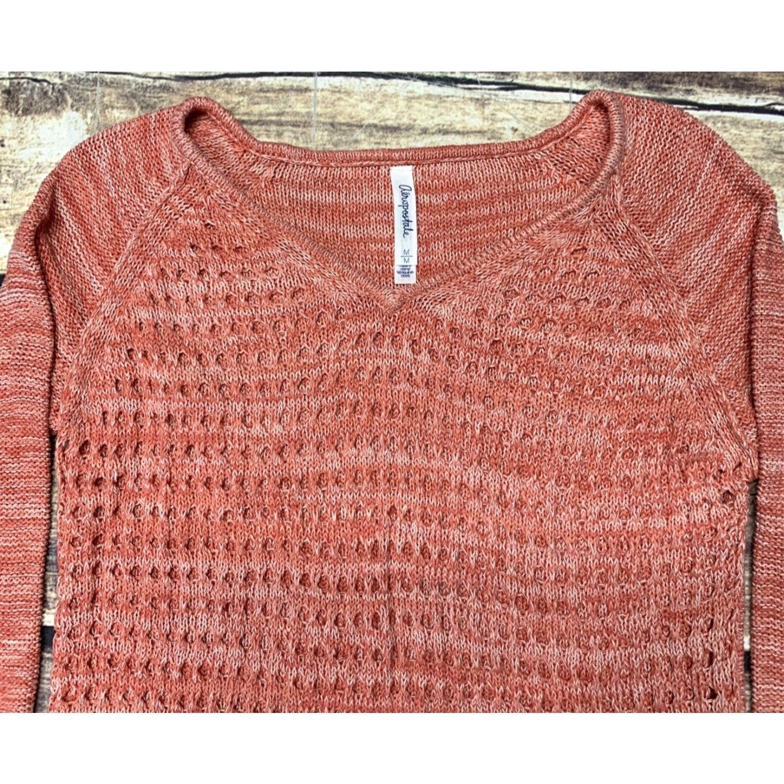 Aeropostale Aeropostale Pullover Shirt Womens M Peachy Pink White Open Holes Front Design Size M / US 6-8 / IT 42-44 - 6 Thumbnail