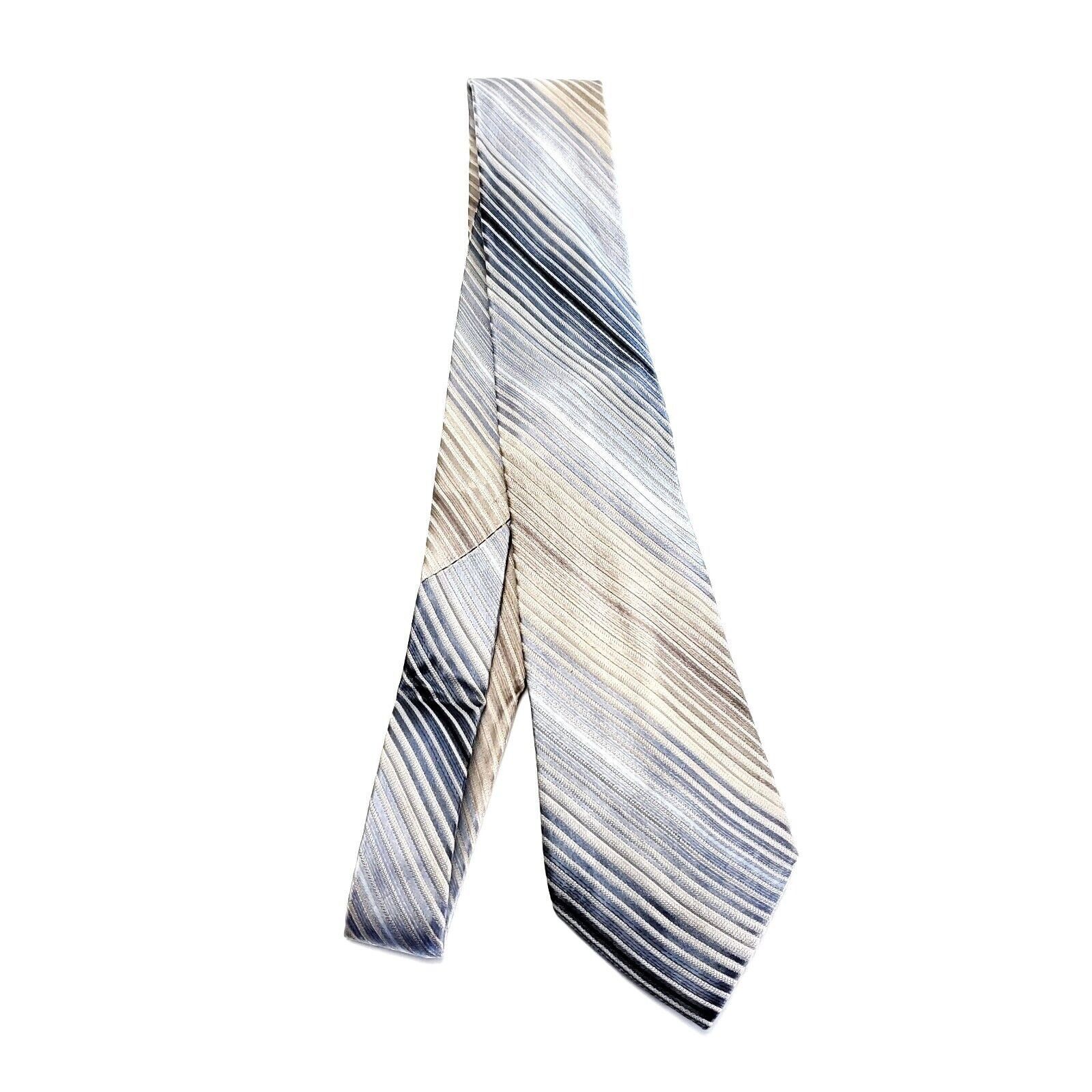 Calvin Klein Calvin Klein Grey Beige Silk Tie Woven Long Striped Size ONE SIZE - 6 Thumbnail