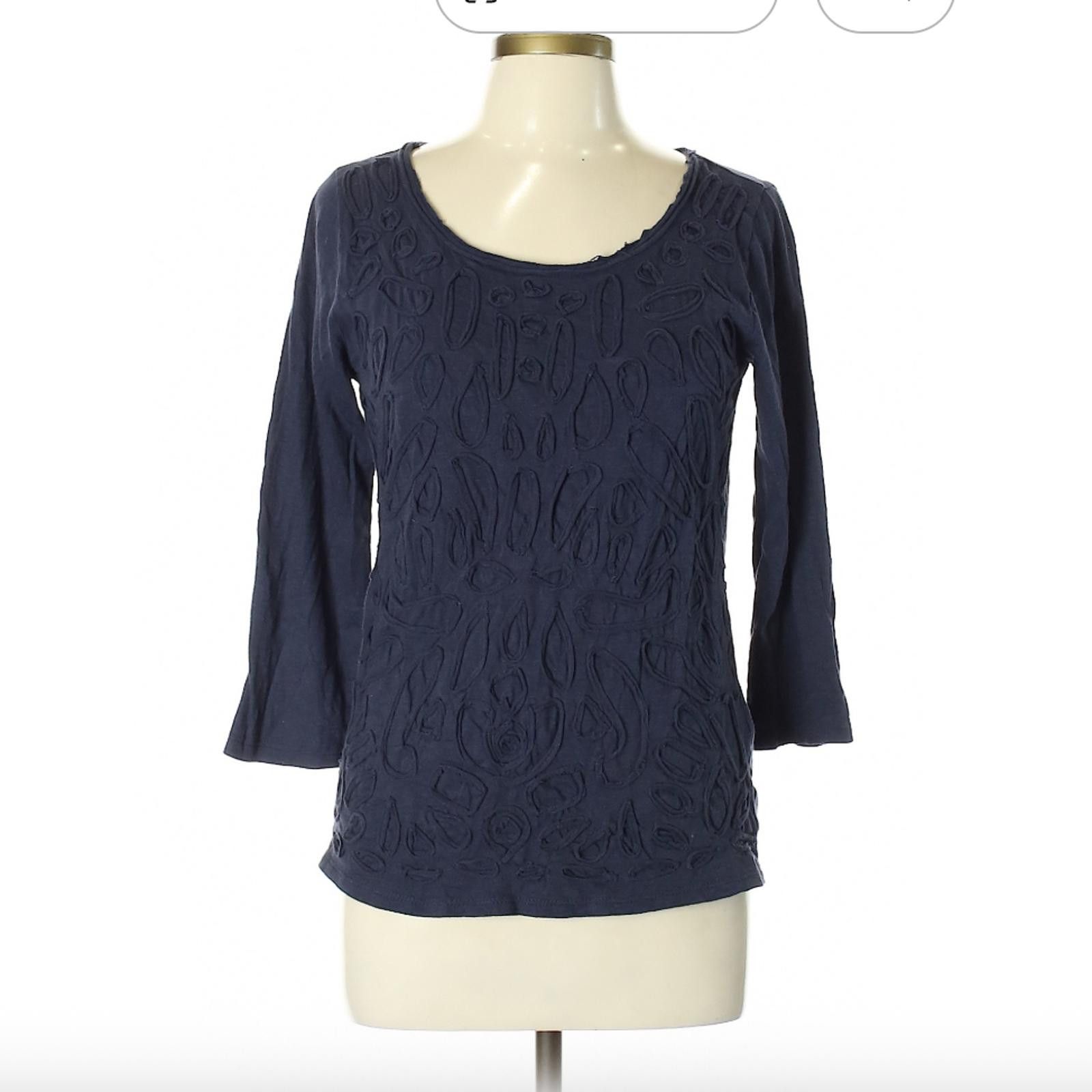Other White House Black Market Dark Blue 3/4 Sleeve Cotton Top, L Size L / US 10 / IT 46 - 1 Thumbnail