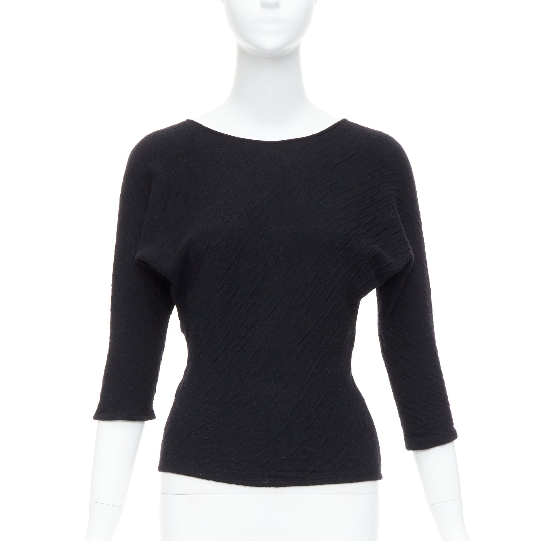 The Row THE ROW black textured bateau neck cropped sleeve pullover top Size S / US 4 / IT 40 - 1 Thumbnail