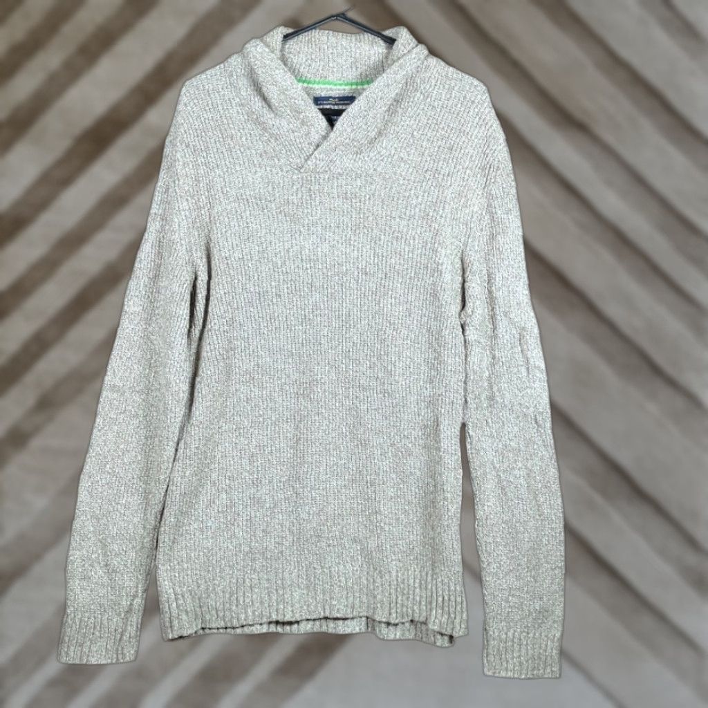 Vintage American Eagle Men Sweater Beige Pullover V Neck Wool Blend Large Size US L / EU 52-54 / 3 - 1 Thumbnail