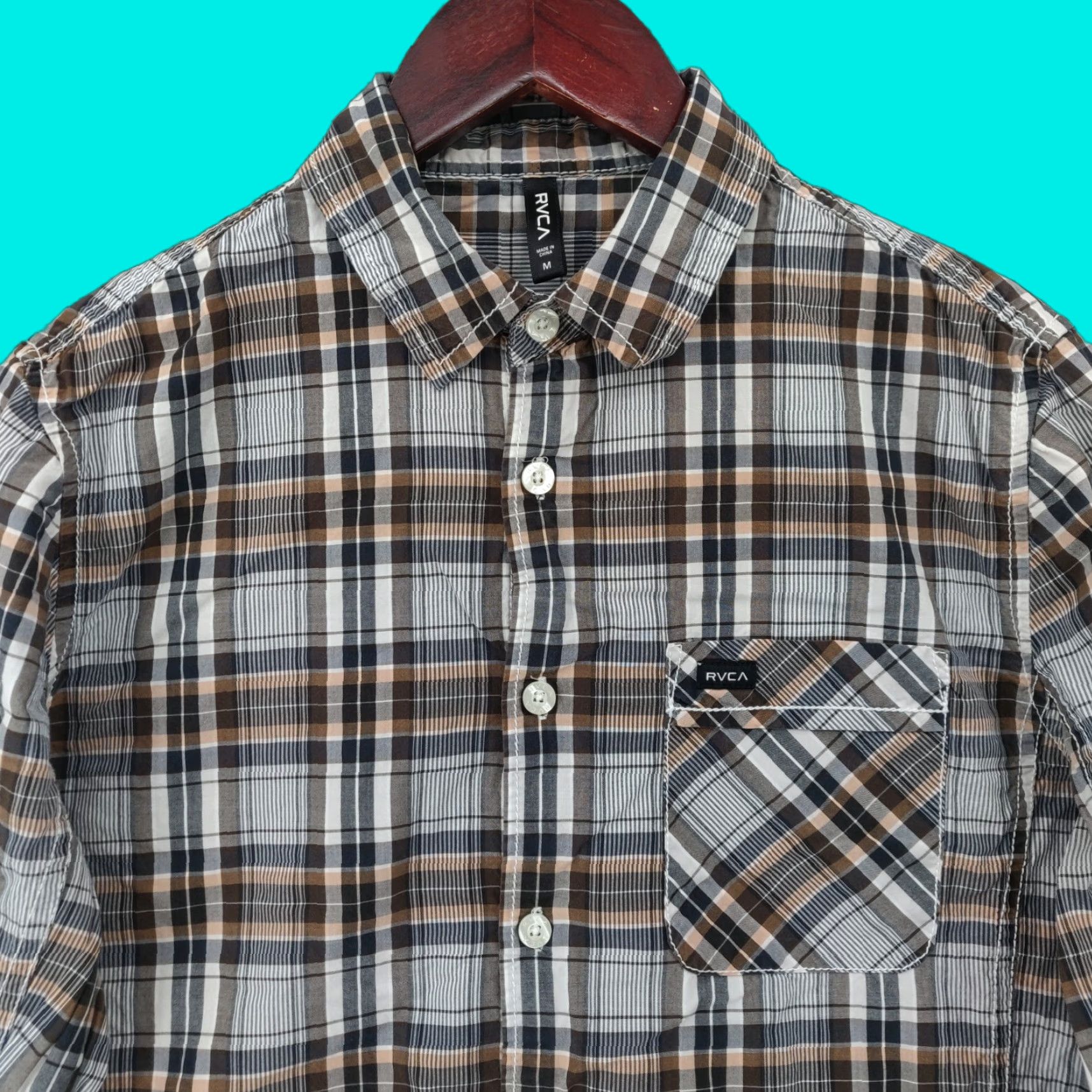 RVCA RVCA Shirt Mens M Yellow Plaid Long Sleeve Button-Up Regular Fit Size US M / EU 48-50 / 2 - 1 Thumbnail