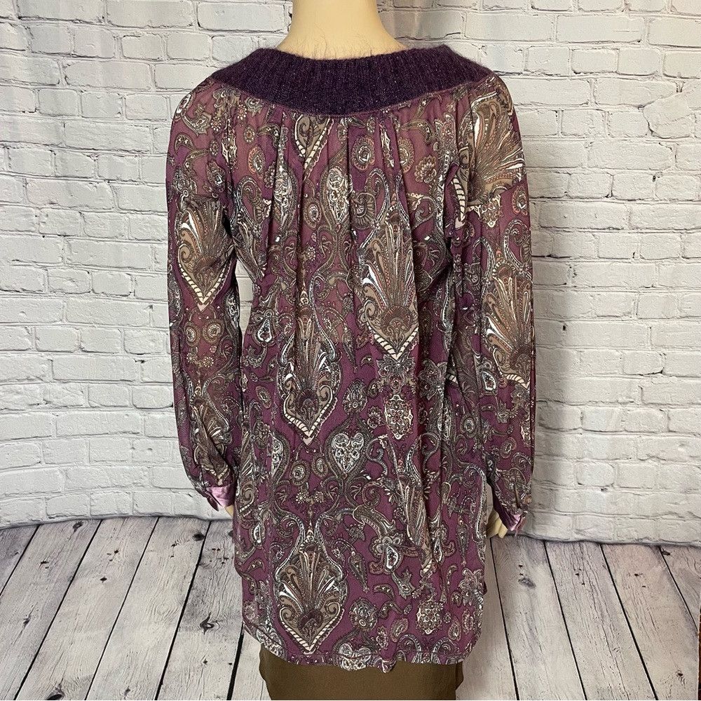 Other AJAY by LIU JO Long Sleeve Paisley Knit Neck Mesh Tunic Siz Size L / US 10 / IT 46 - 4 Thumbnail