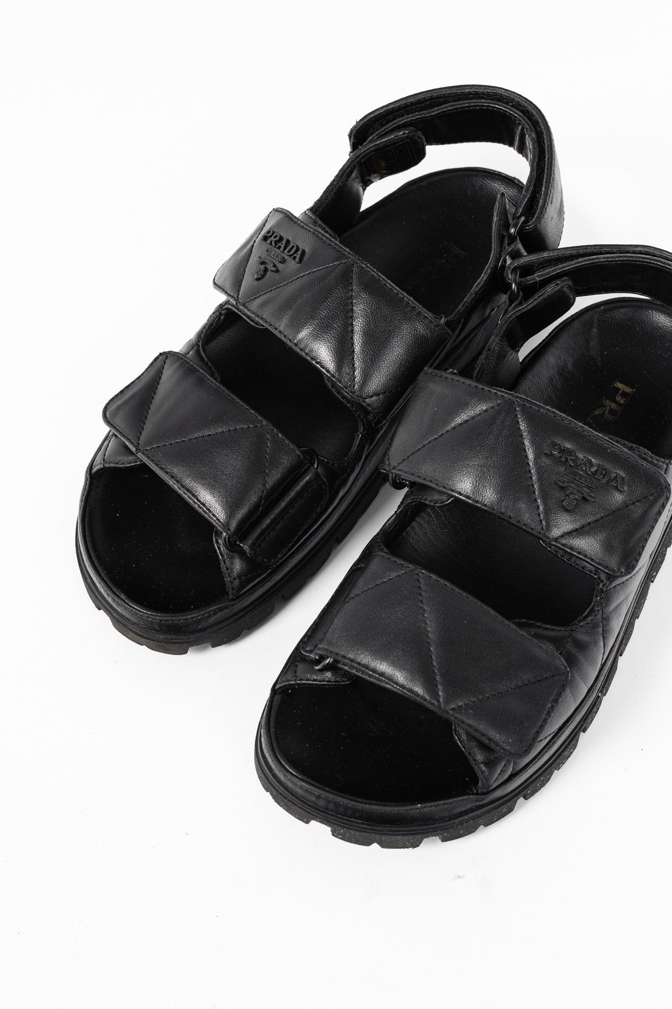 Prada Prada Black Quilted Lamb Leather Sandals Size US 5.5 / IT 35.5 - 7 Thumbnail