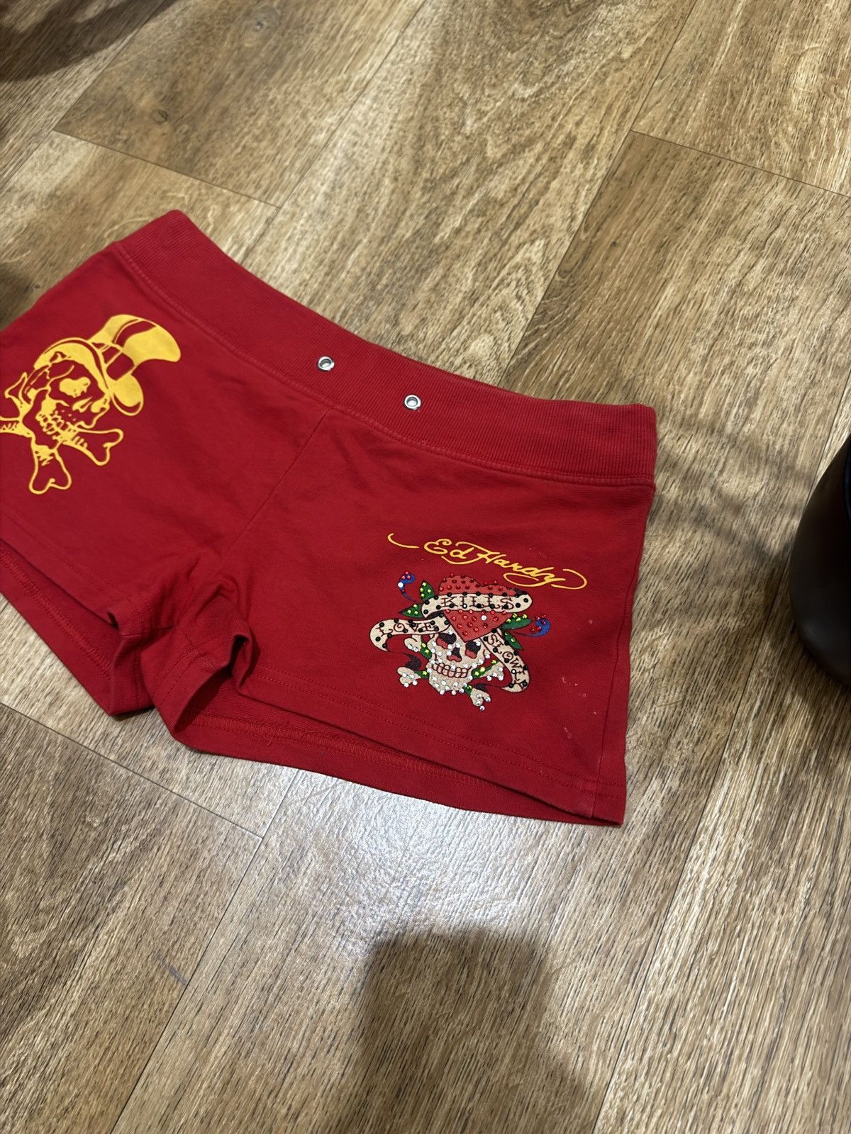 Ed Hardy VINTAGE ED HARDY BY CHRISTIAN AUDIGIER MINI RED SHORTS Size 29" - 3 Thumbnail