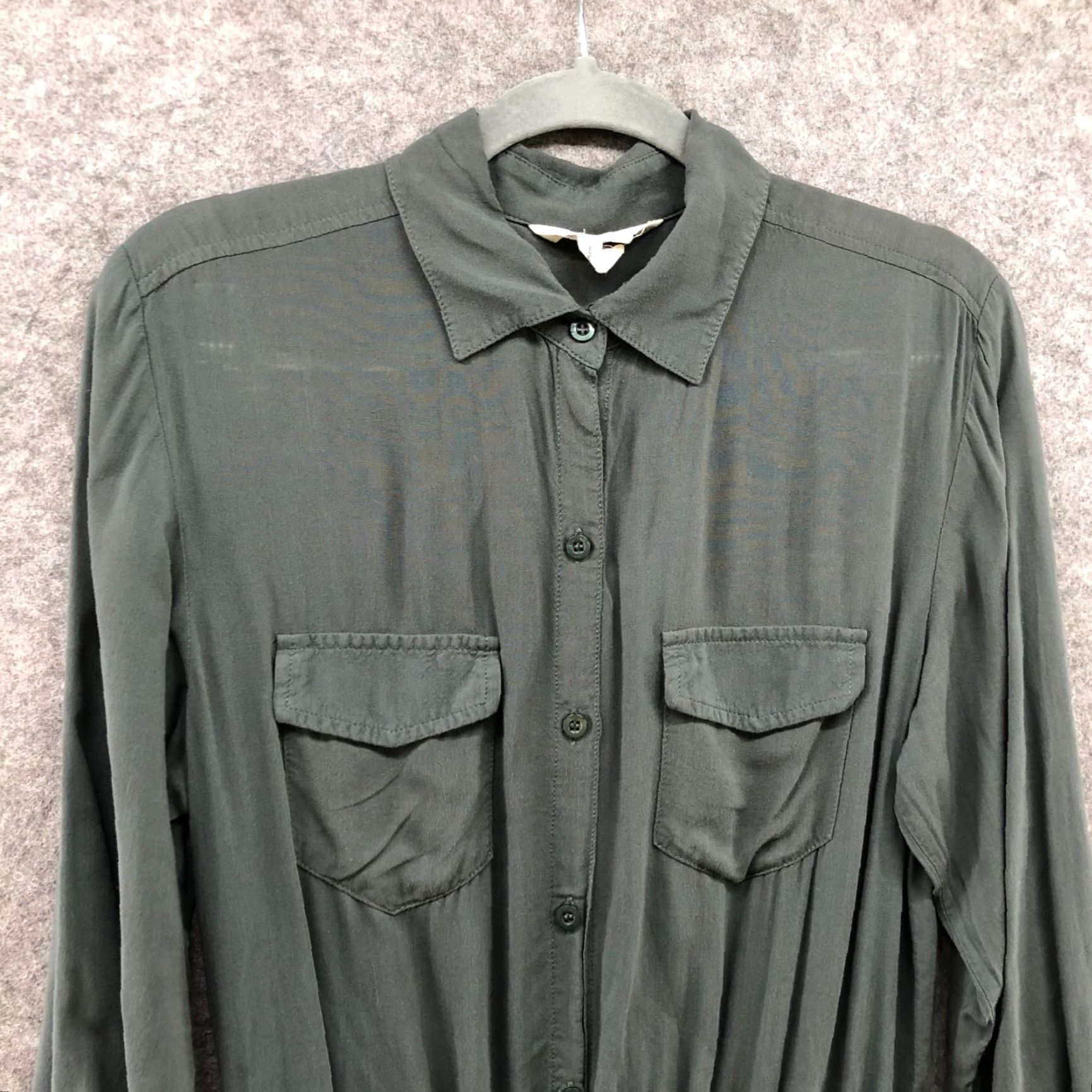 BCBGeneration VINTAGE BCBGeneration Romper Women's S Long Sleeve Collared Button Front Bohemian Green Rayon Utility Spring Summer Size S / US 4 / IT 40 - 3 Thumbnail