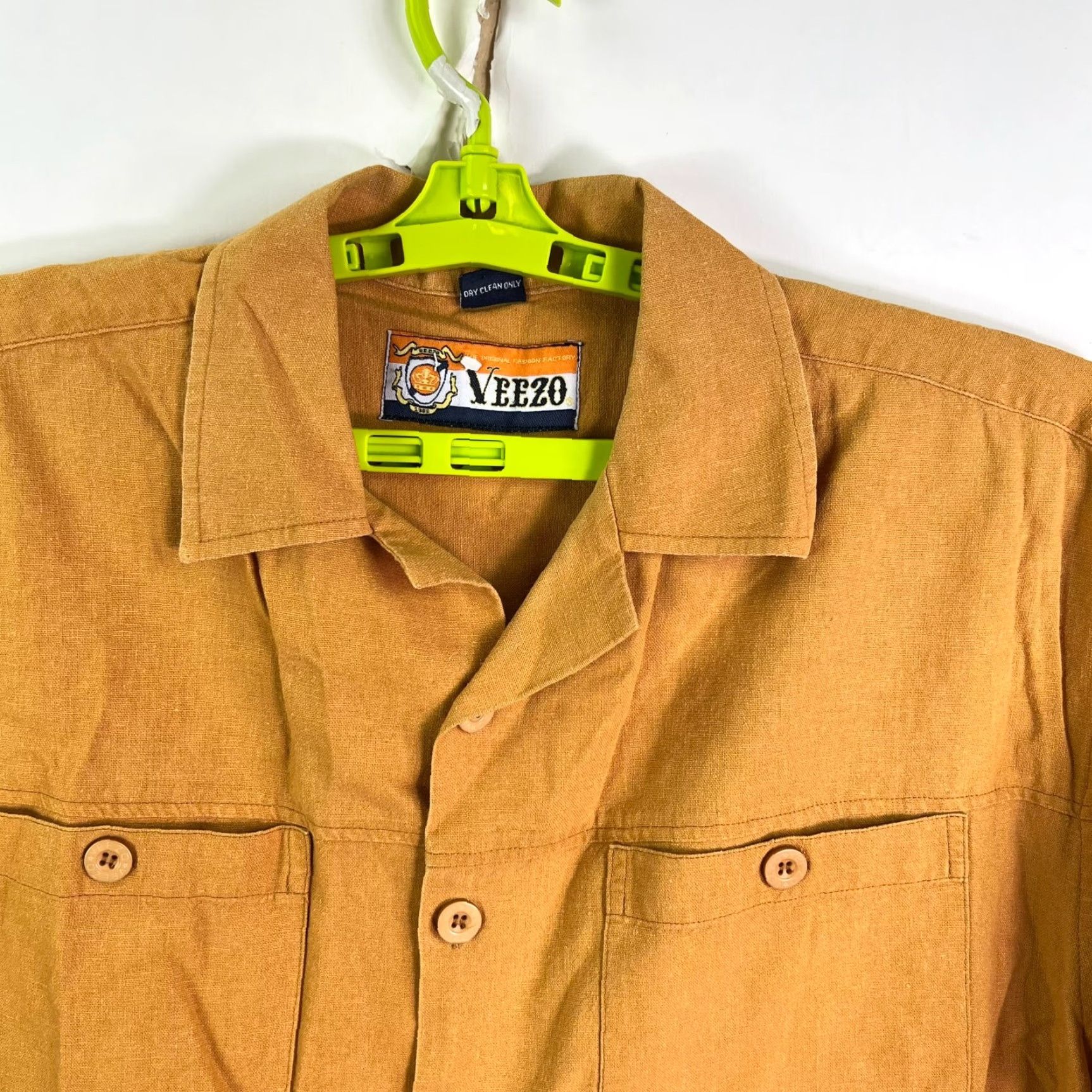 Vintage VEEZO Men's Linen Button-Up Shirt Size L Casual All Seasons Breathable 90s Western Tropical Tan Size US L / EU 52-54 / 3 - 3 Thumbnail