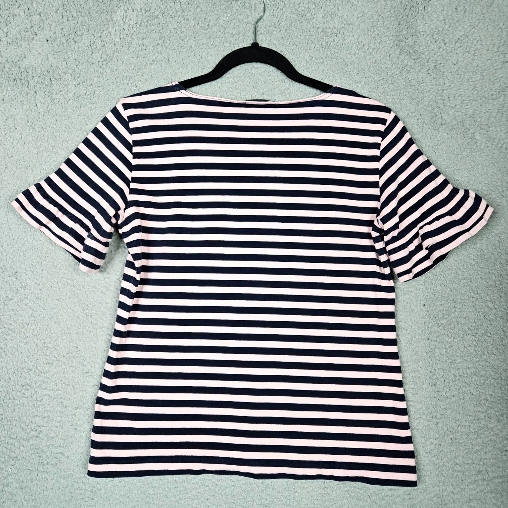 J.Crew J.CREW Women's XS Stripes Pink Ruffle Sleeve Tee Shirt, Short Sleeve, Round Neck, Cotton Blend, Basic T-Shirt, All Seasons, Casual, Regular Fit, Pink Size XS / US 0-2 / IT 36-38 - 6 Thumbnail