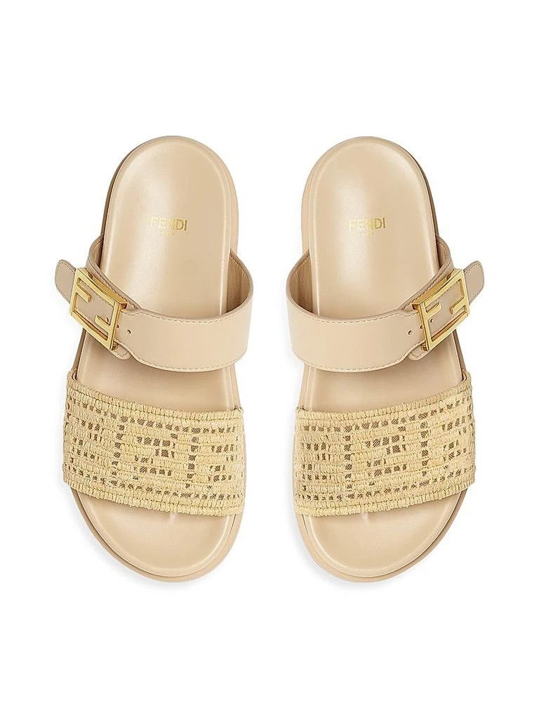 Fendi o1s1wg110426 Feel Woven Double Strap Slides in Beige Size US 7 / IT 37 - 4 Thumbnail