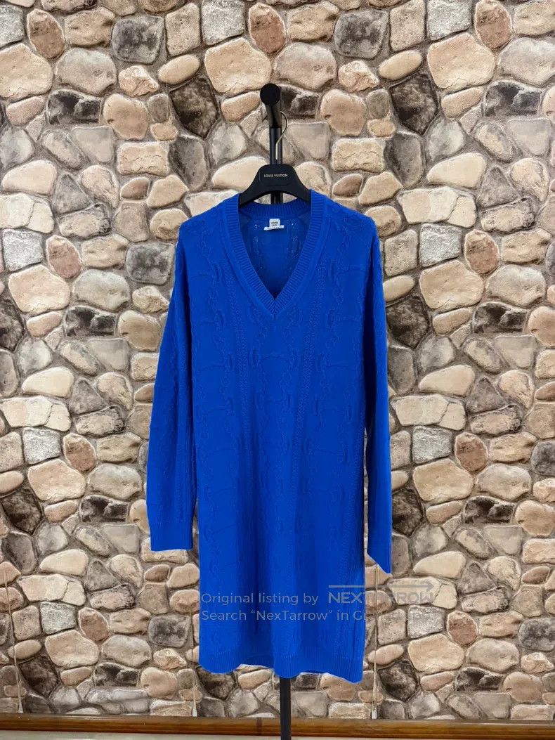 Hermes Hermes Blue Jacquard Knit V-neck Dress Size XXS / US 00 / IT 34 - 1 Thumbnail