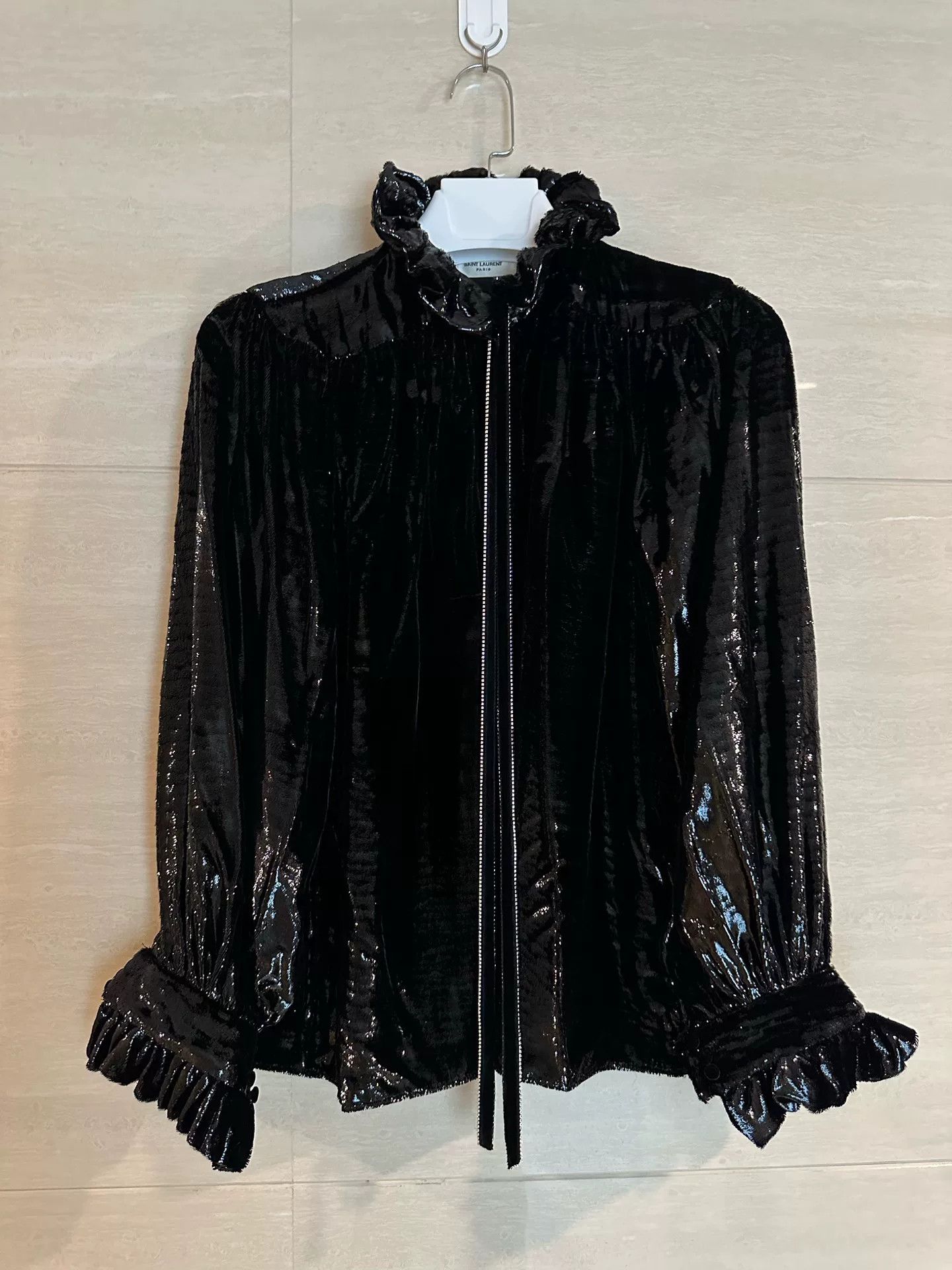 Saint Laurent Paris Saint Laurent YSL Velvet Ruffled Blouse Size XS / US 0-2 / IT 36-38 - 1 Thumbnail