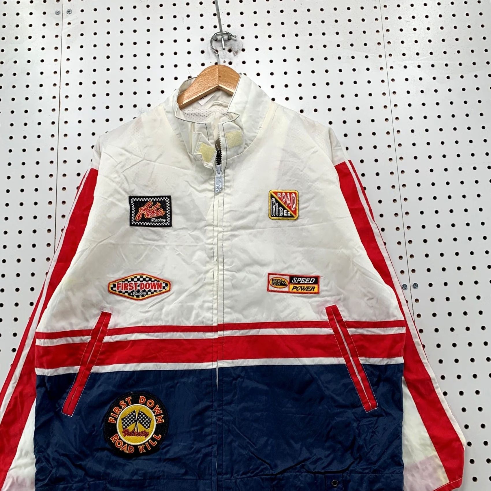 Vintage VINTAGE First Down Windbreaker Jacket Mens S White Racing Windbreaker Size US S / EU 44-46 / 1 - 5 Thumbnail
