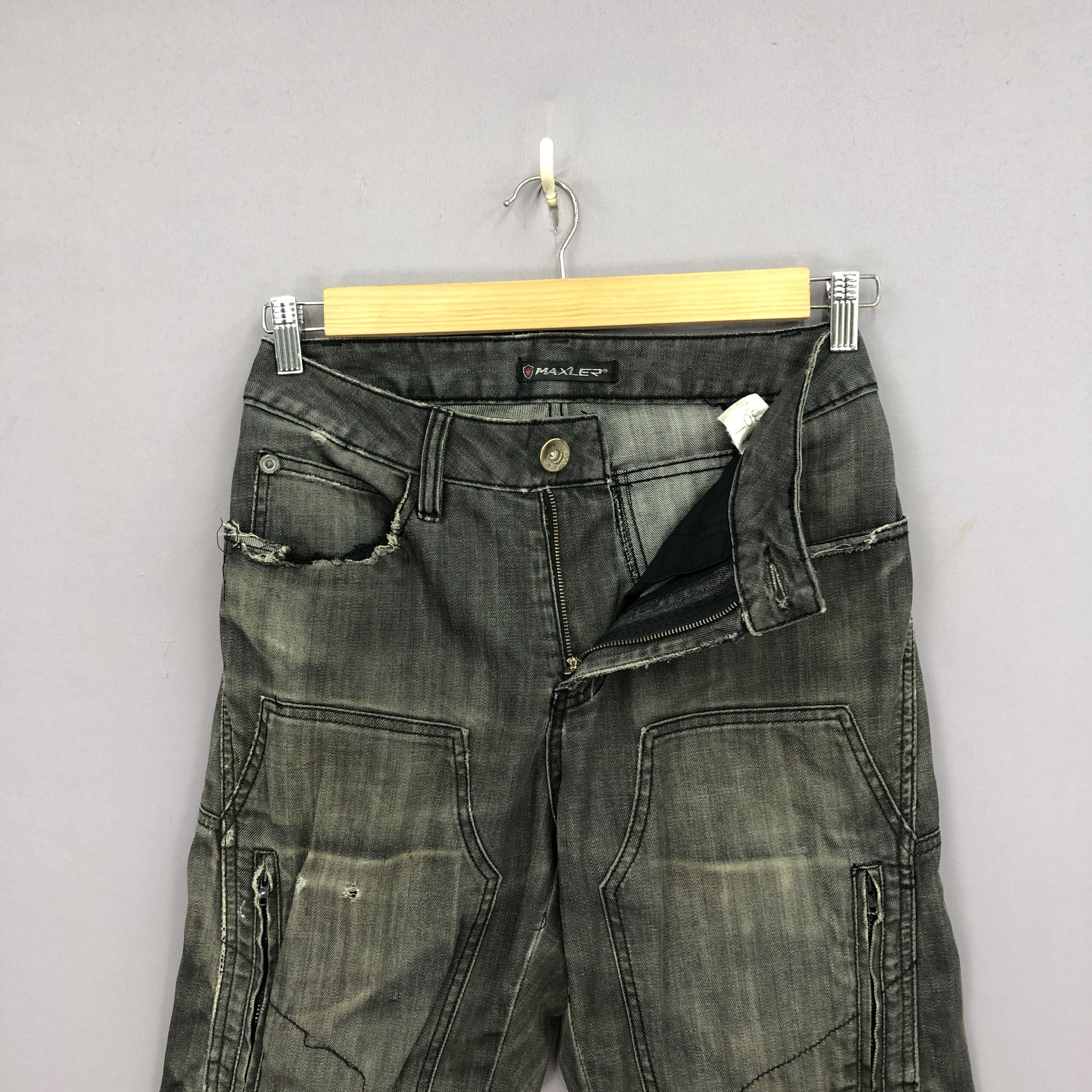 Japanese Brand Vintage Maxler Double Knee Jeans Japanese Faded Ripped Denim Size 28" / US 6 / IT 42 - 7 Thumbnail