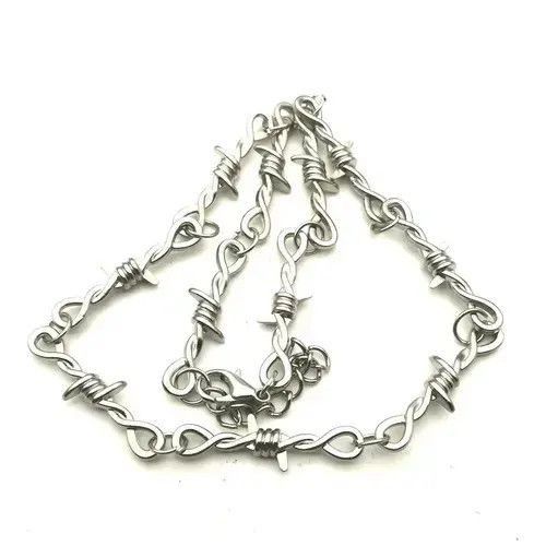 Jewelry BarbWire Chrome Necklace Spike Post Barb Wire Punk Chain Size ONE SIZE - 2 Thumbnail