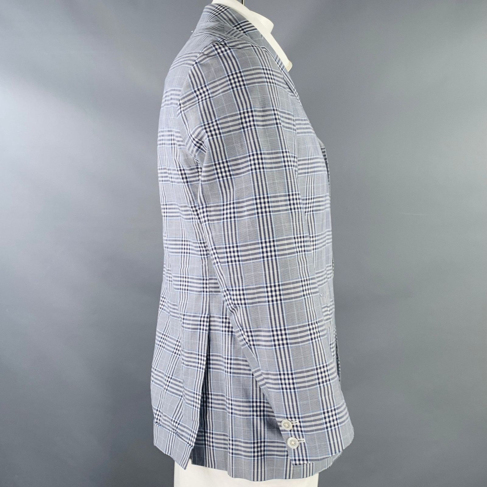 Brooks Brothers Black Fleece BLACK FLEECE Size 42 Navy White Plaid Cotton Silk Sport Coat Size 42R - 3 Thumbnail