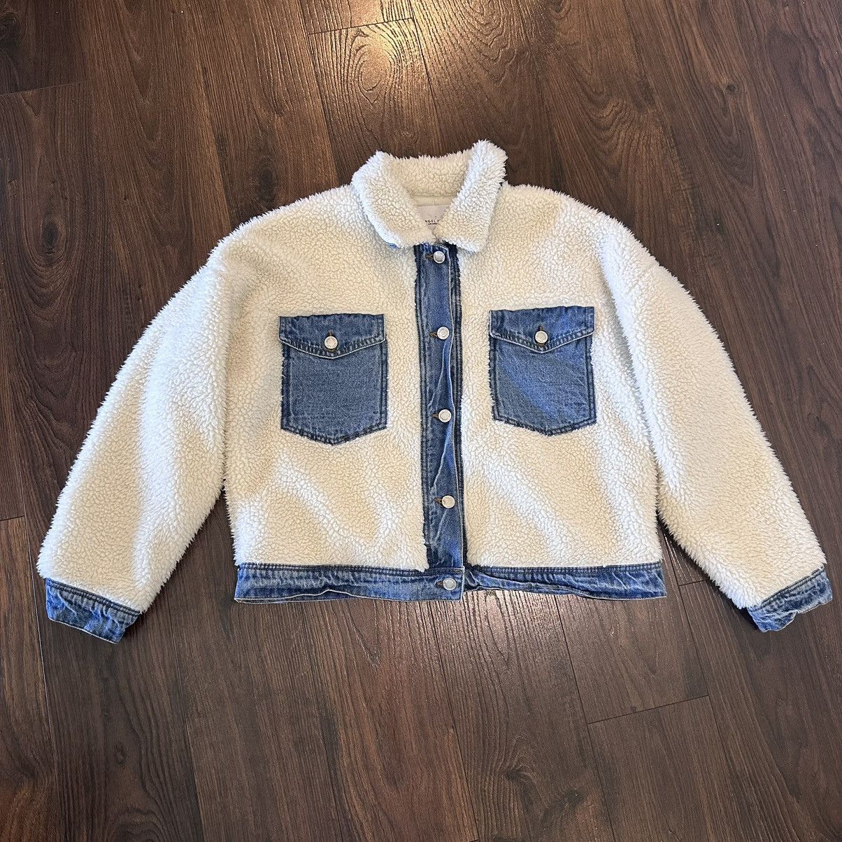 Other White fur denim fleece jacket button up sz large angel kiss Size L / US 10 / IT 46 - 1 Thumbnail