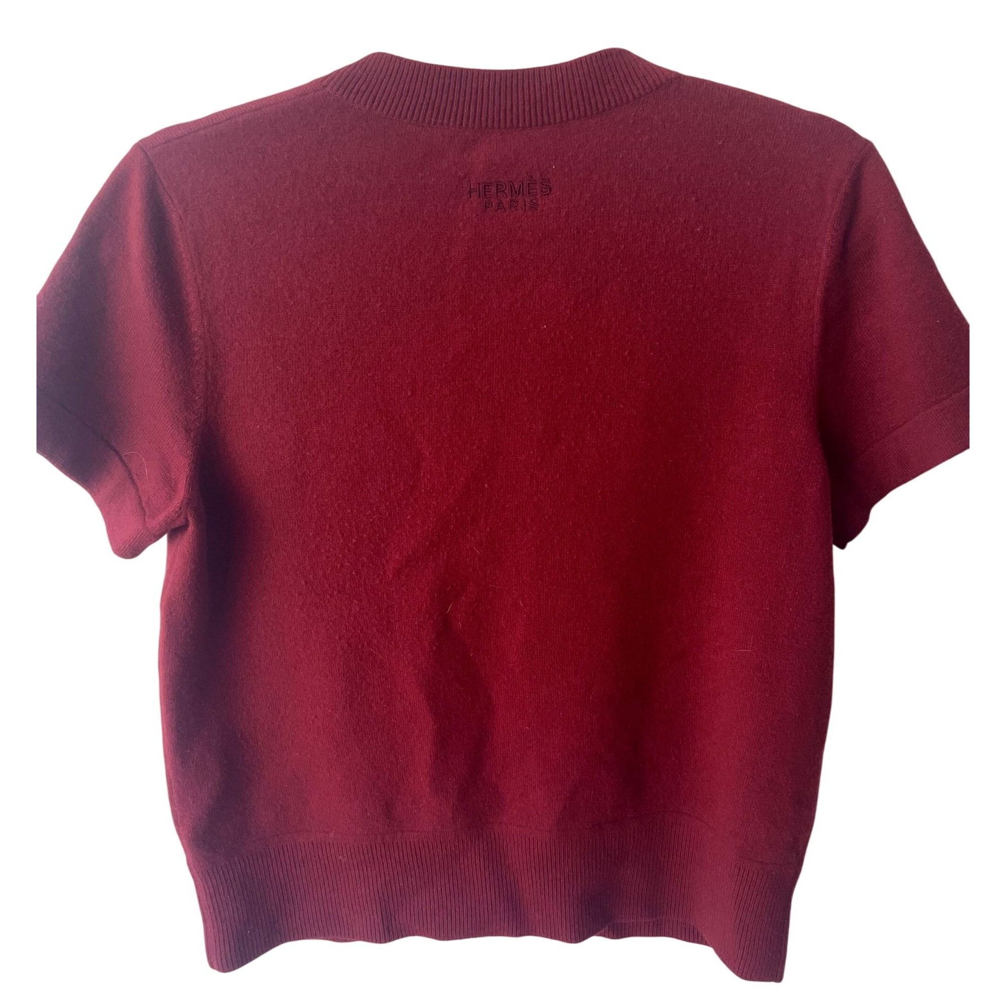 Hermes Hermès Paris Red Wool Short-Sleeve Embroidered Sweater Size 27" / US 4 / IT 40 - 2 Thumbnail