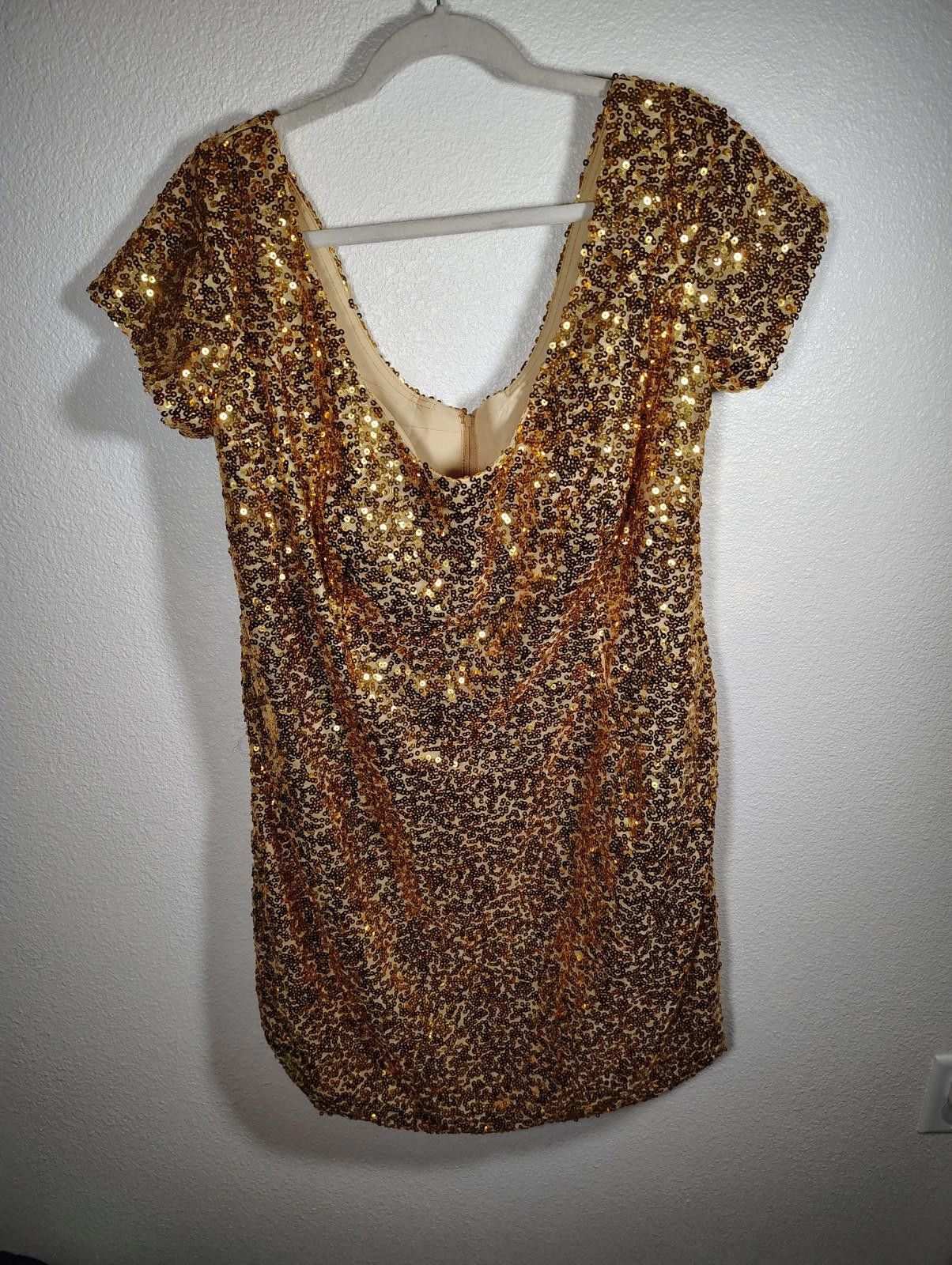 The Unbranded Brand Sequin Dress Gold Yellow Party Dress Short Sleeve Mini Size XL / US 12-14 / IT 48-50 - 1 Thumbnail