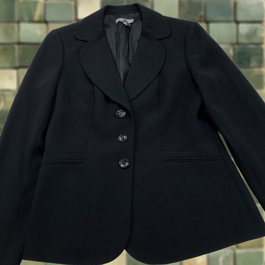 Ann Taylor Ann Taylor Blazer 8 Black Womens Three Button Polyester Knit Solid Mid-Length Long Sleeve Career Casual Jacket Size M / US 6-8 / IT 42-44 - 1 Thumbnail