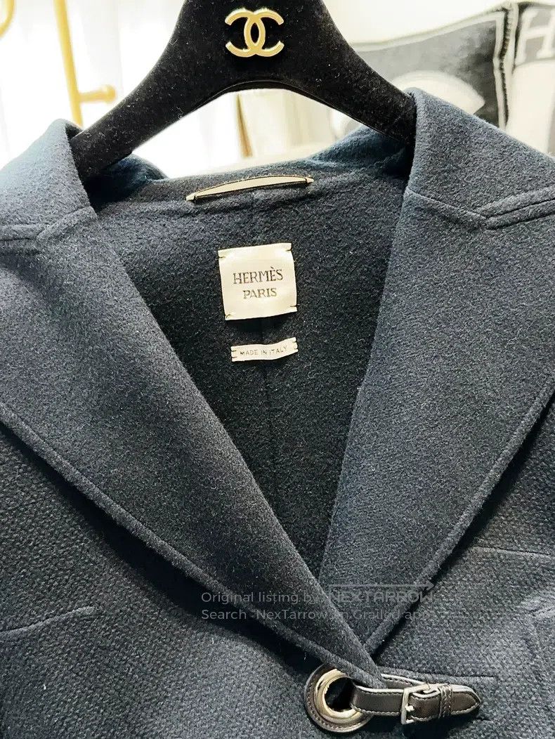 Hermes Hermes 22 Model Navy Blue Silver Buckle Collar Coat Size XS / US 0-2 / IT 36-38 - 4 Thumbnail