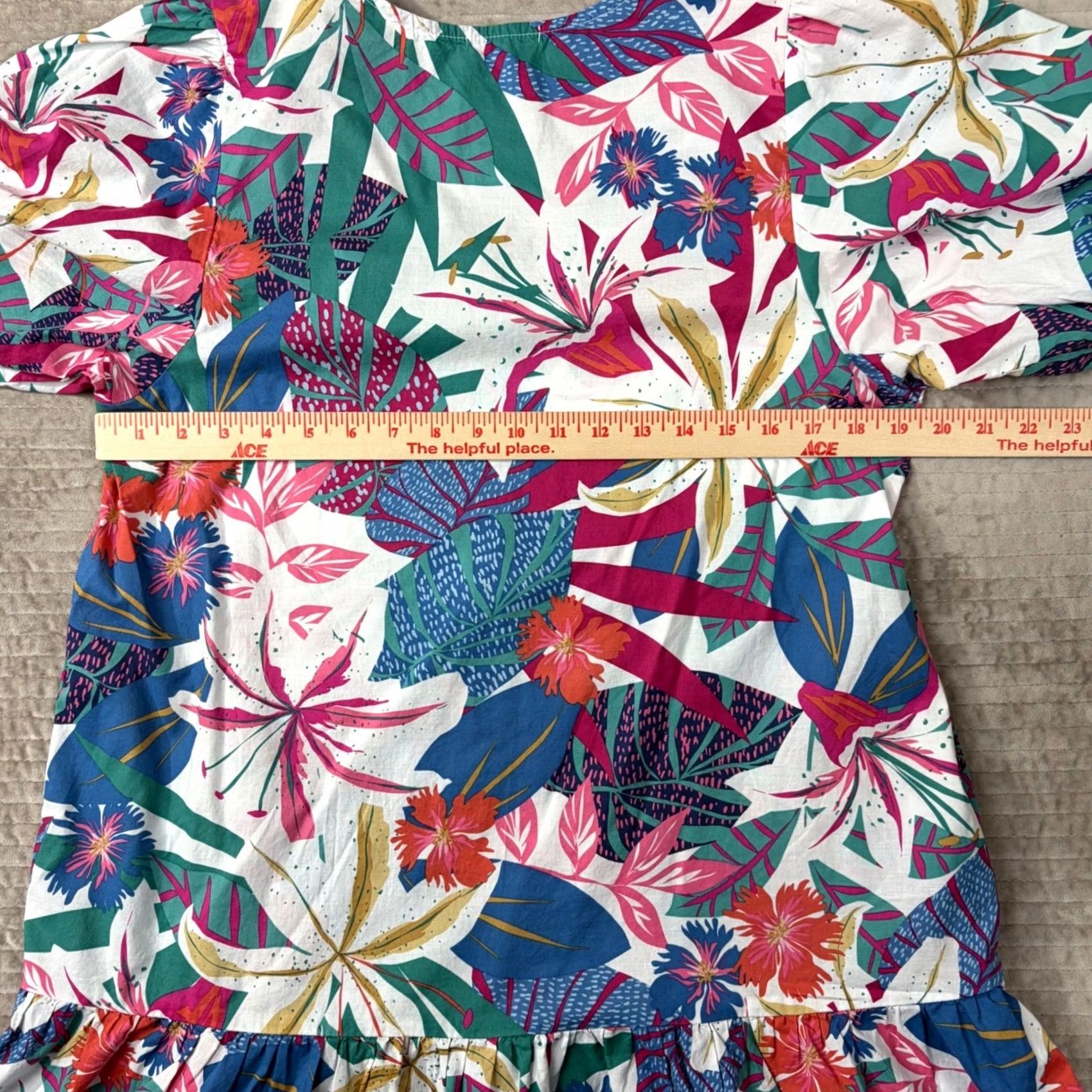 Sundry Sundry Mini Sun All Day Dress Floral Ruffle Tiered Puff Sleeve Cotton Womens L Size L / US 10 / IT 46 - 3 Thumbnail