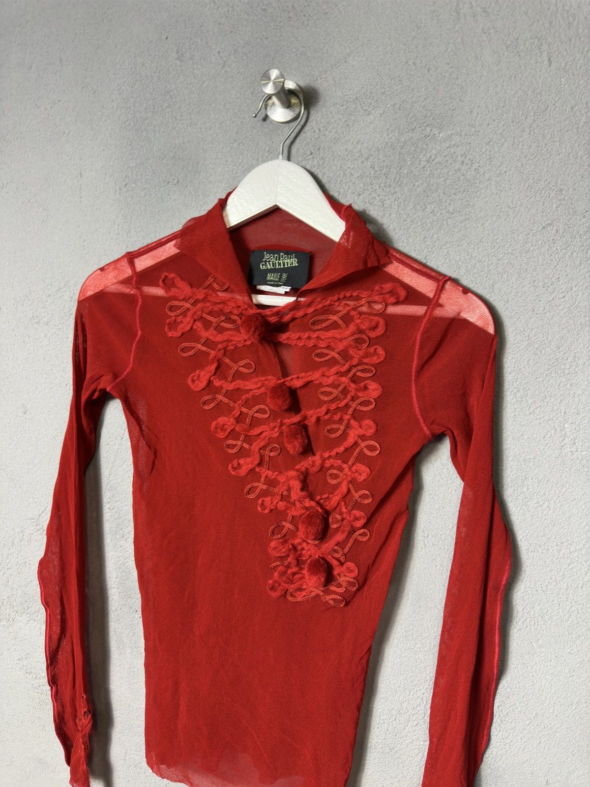 Jean Paul Gaultier × Vintage Jean Paul Gaultier Red Sheer Asymmetric Turtleneck Blouse Size M / US 6-8 / IT 42-44 - 3 Thumbnail