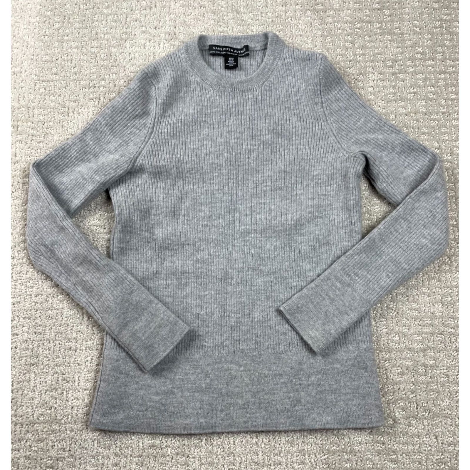 Saks Fifth Avenue Saks Fifth Avenue Sweater Womens XS Merino Wool Blend Gray Ribbed Knit Crew Neck Pullover Long Sleeve Casual Modern Size XS / US 0-2 / IT 36-38 - 2 Thumbnail
