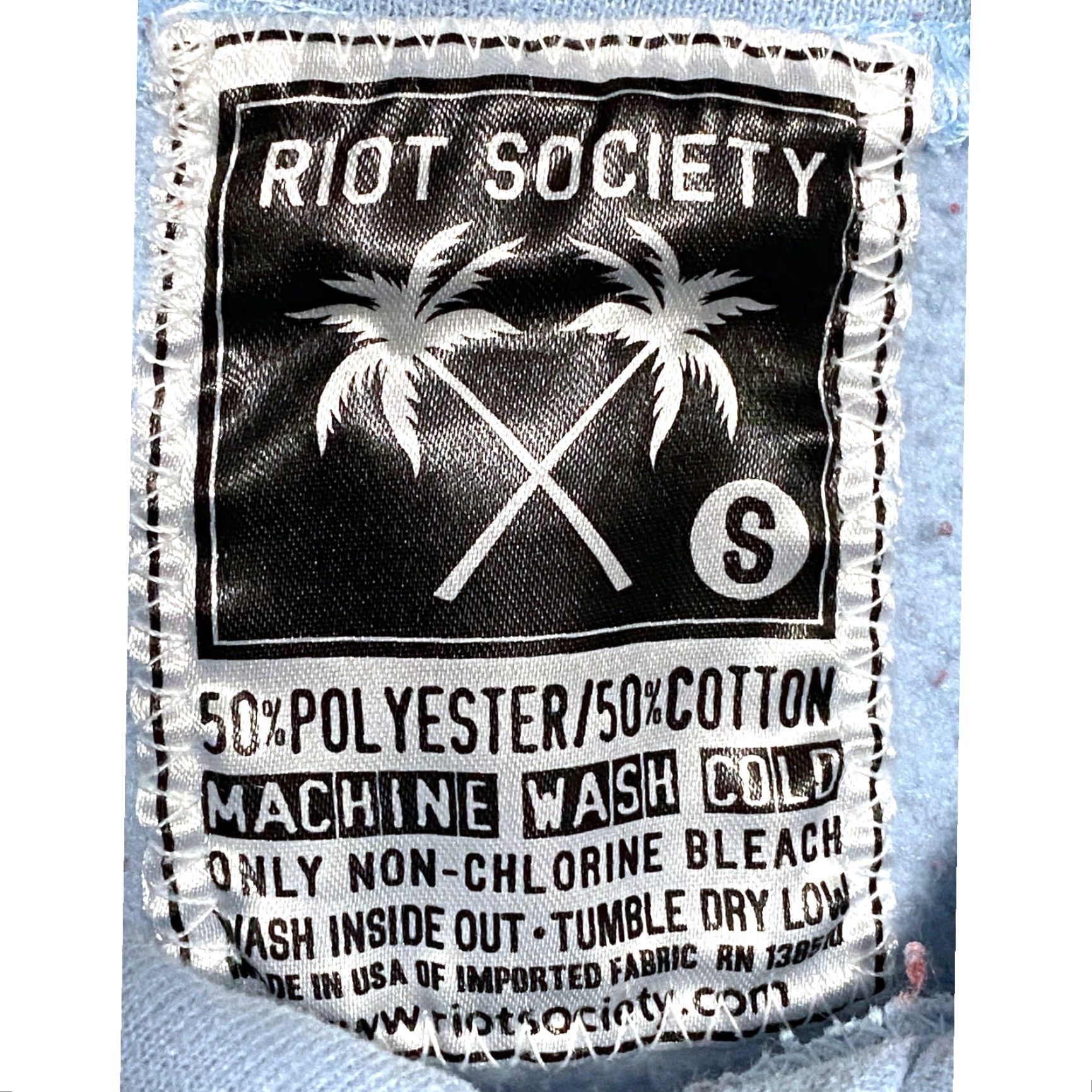Vintage Riot Society Hoodie Sweatshirt Mens S Blue Embroidered Drawstring Hooded Pockets Fleece Cotton Polyester Size US S / EU 44-46 / 1 - 6 Thumbnail