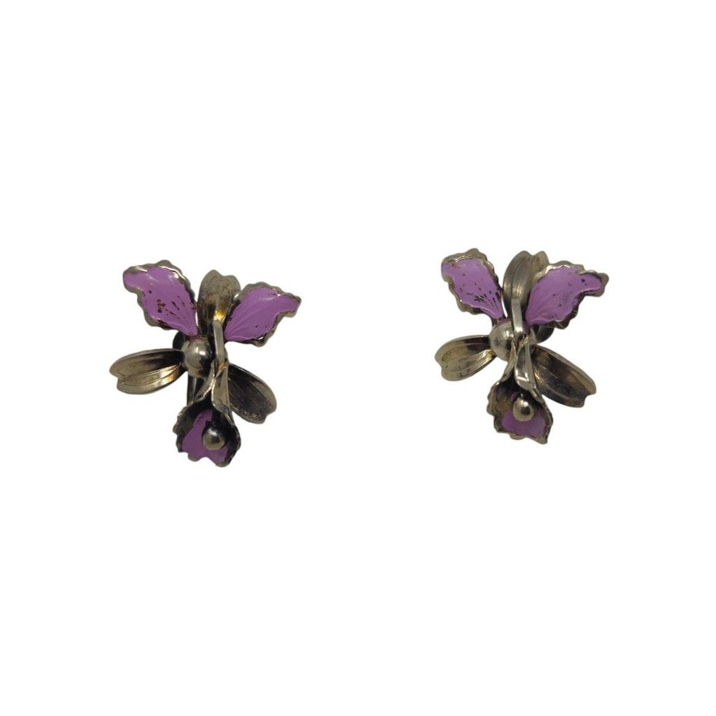 Vintage Vintage Purple 1940s–1950s Floral Screw-Back Earrings Size ONE SIZE - 3 Thumbnail