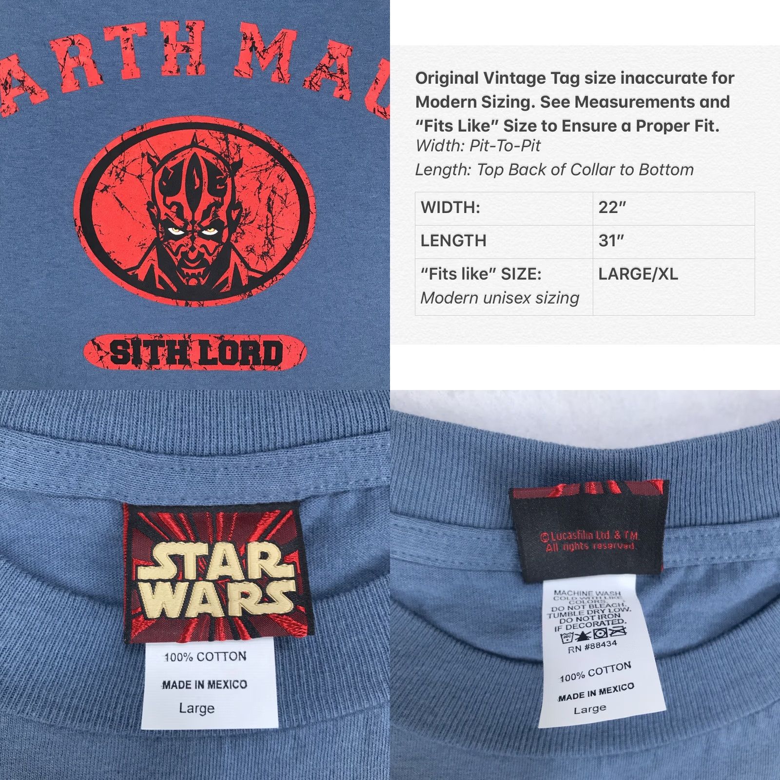 Star Wars VINTAGE Star Wars T-Shirt L Mens blue Darth Maul Sith Lord 90s Star Wars EpI Phantom Menace NOS Size US L / EU 52-54 / 3 - 8 Thumbnail