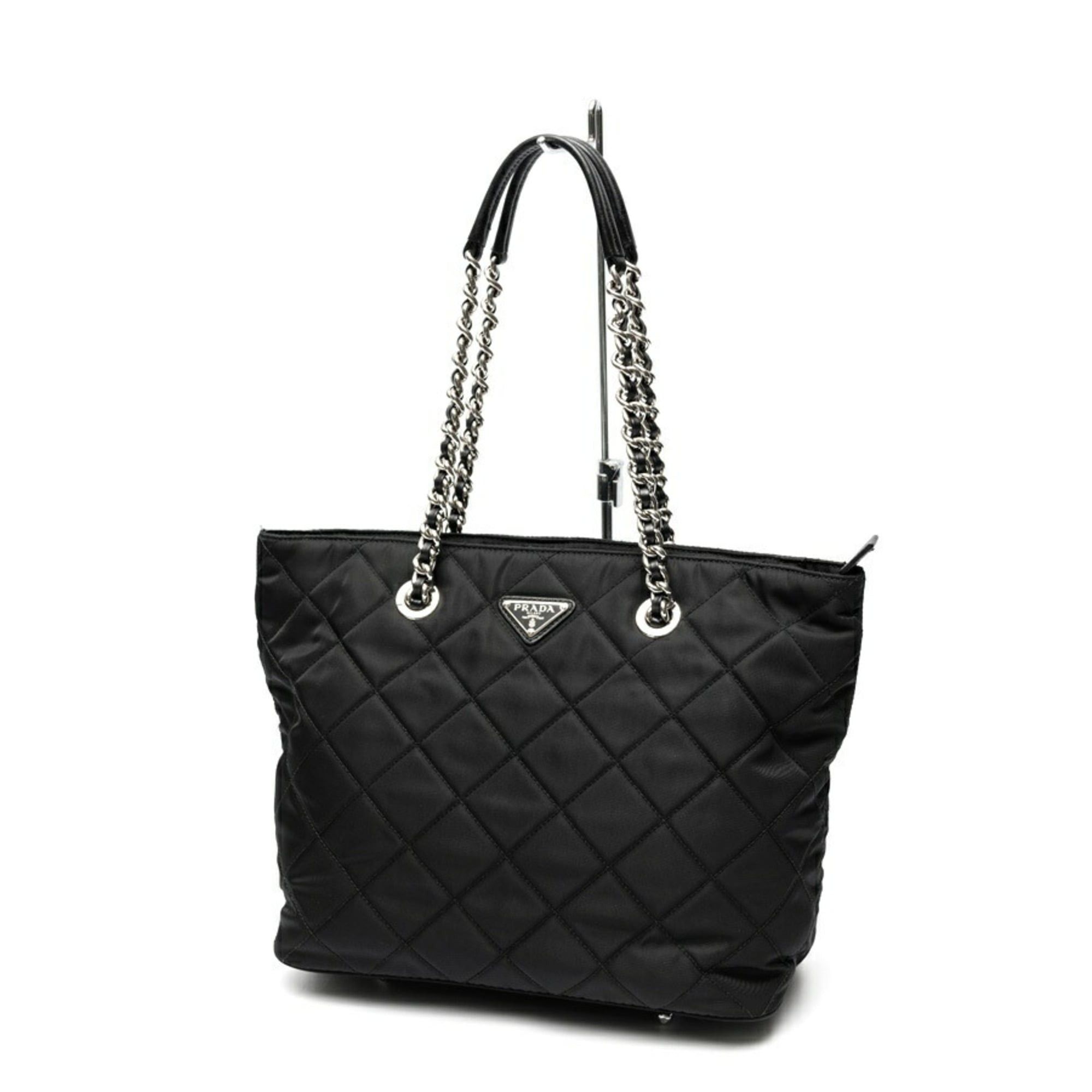 Prada Prada chain tote bag, 1BG017, quilted nylon, black. Size ONE SIZE - 1 Thumbnail