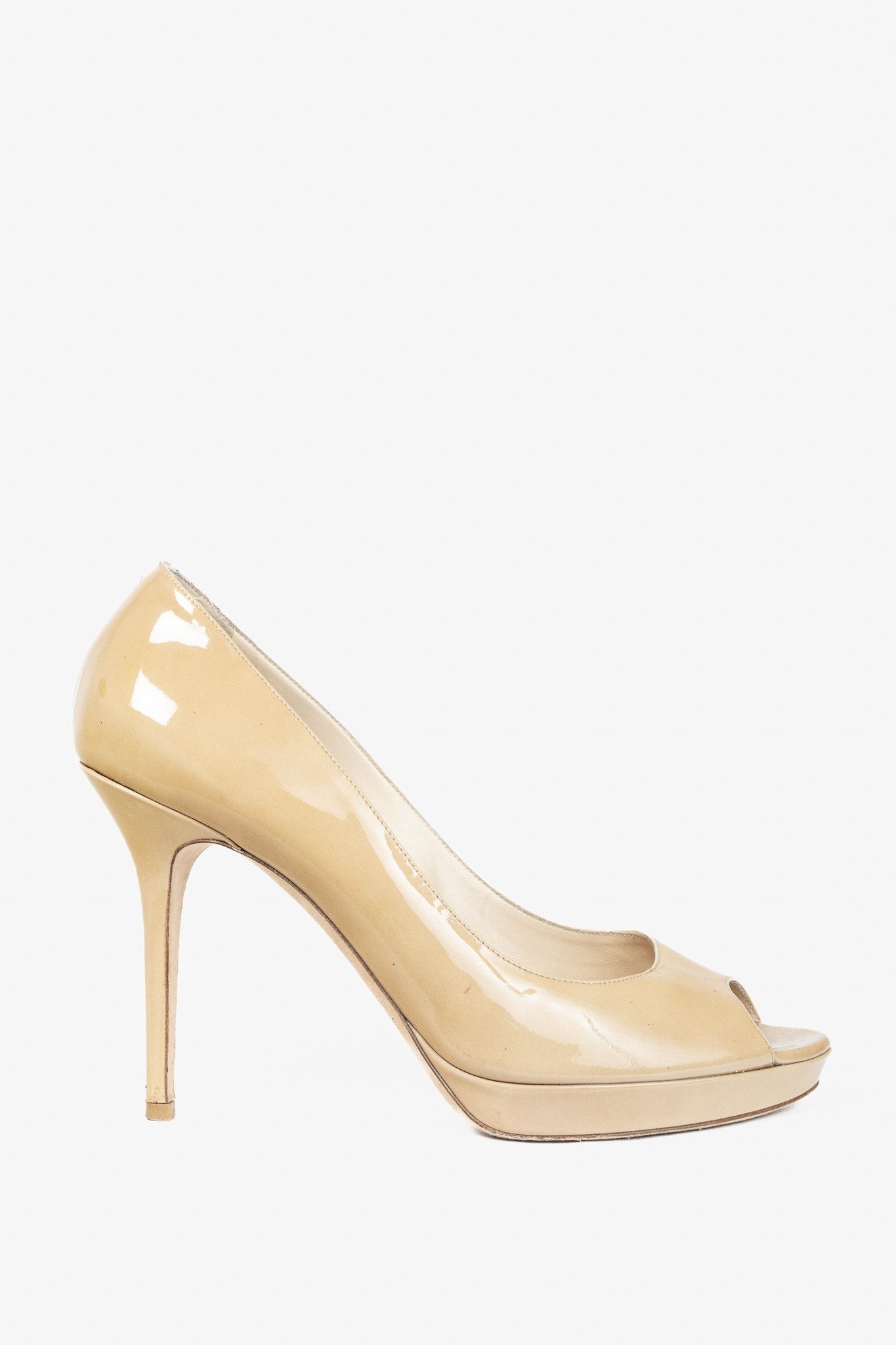Jimmy Choo Jimmy Choo Luna Tan Patent-Leather Peep-Toe Platform Pumps Size US 9.5 / IT 39.5 - 1 Thumbnail