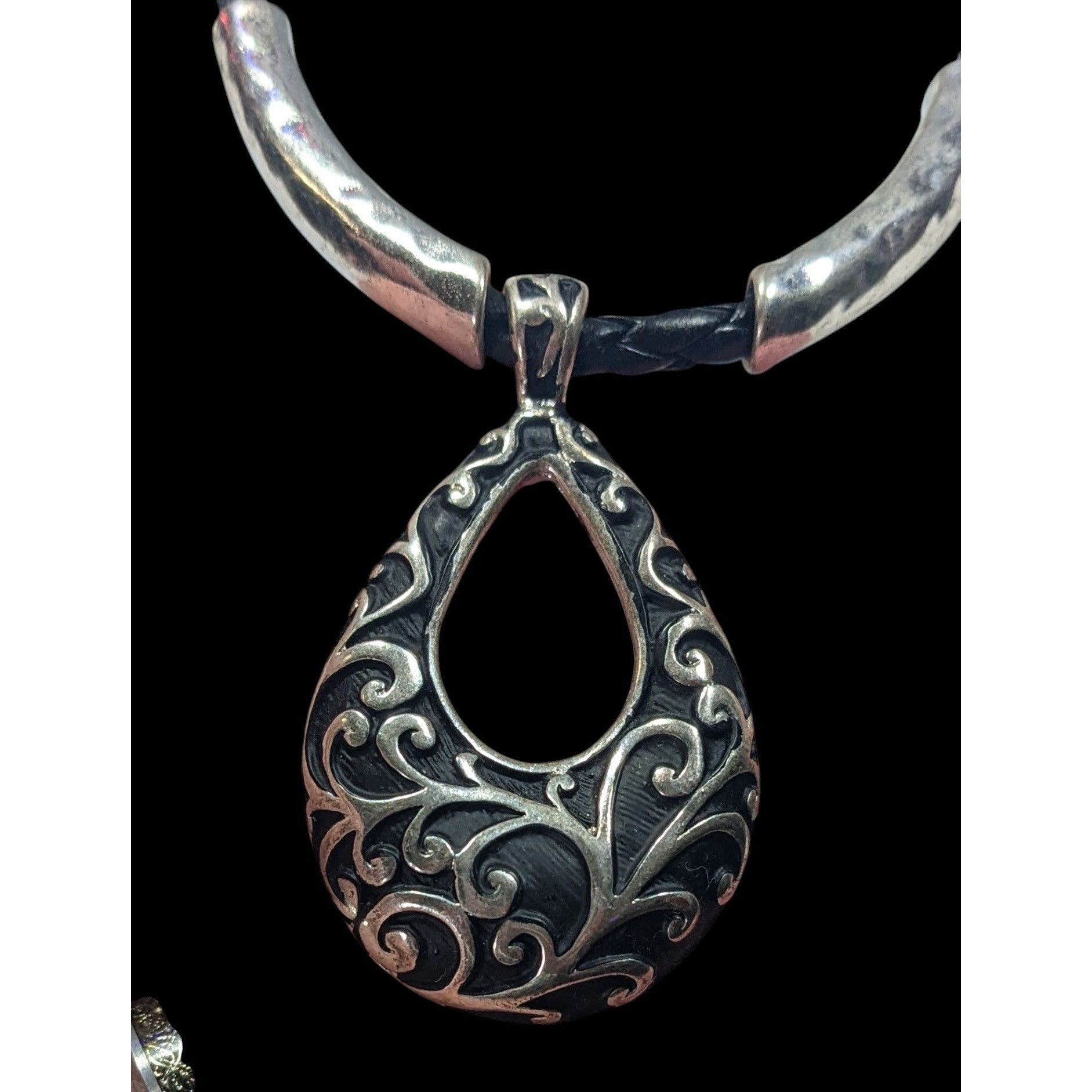 Other Victorian Gothic Floral Scroll Teardrop Black And Silver Ton Size ONE SIZE - 6 Thumbnail