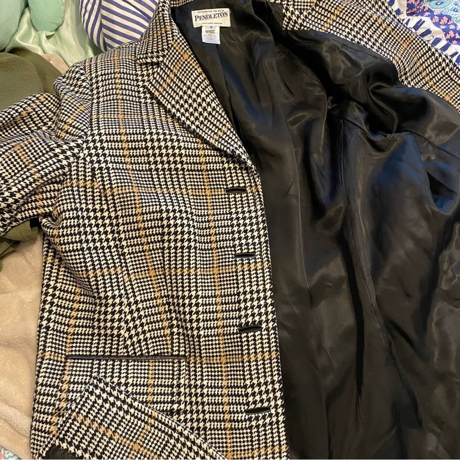 Pendleton Pendleton $268 Women’s 16 Blk Houndstooth 100% Wool Coat Size XXL / US 16-18 / IT 52-54 - 13 Thumbnail