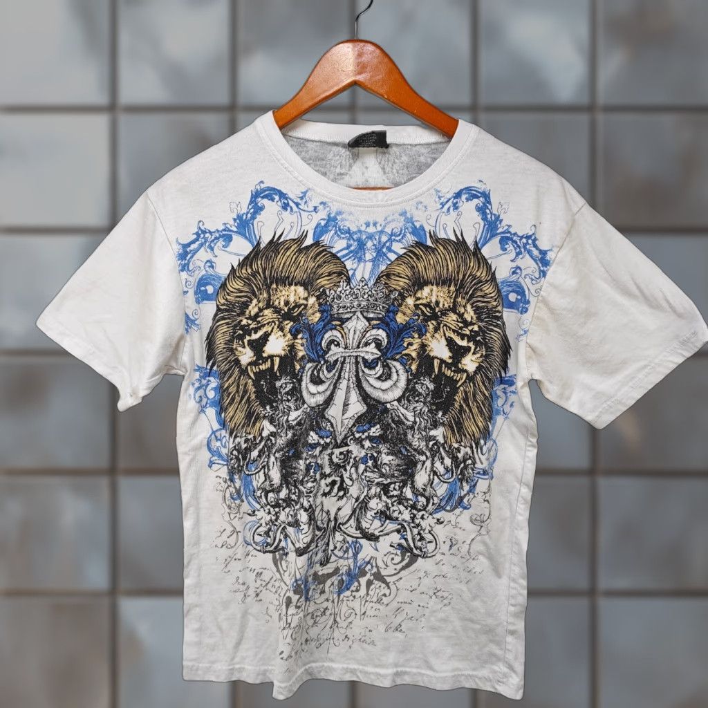 Affliction VINTAGE Affliction T-Shirt Graphic Print Crew Neck Short Sleeve White 1990s 90s Skull Cars L Mens Size US L / EU 52-54 / 3 - 1 Thumbnail