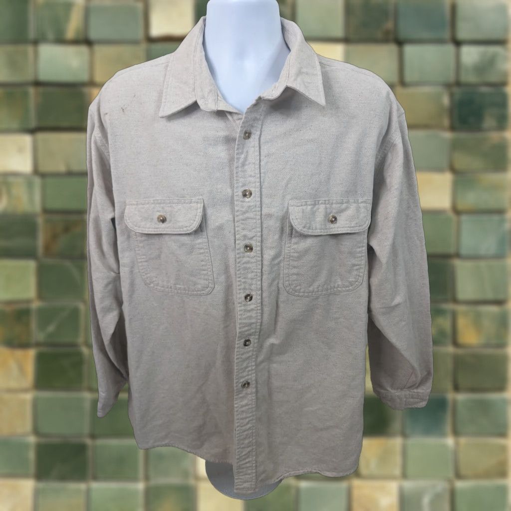 Vintage Field & Stream Shirt Button-Up Cotton Beige Chamois 2XL Mens Adult Long Sleeve Casual Workwear Pattern Solid Vintage No Size US XXL / EU 58 / 5 - 1 Thumbnail